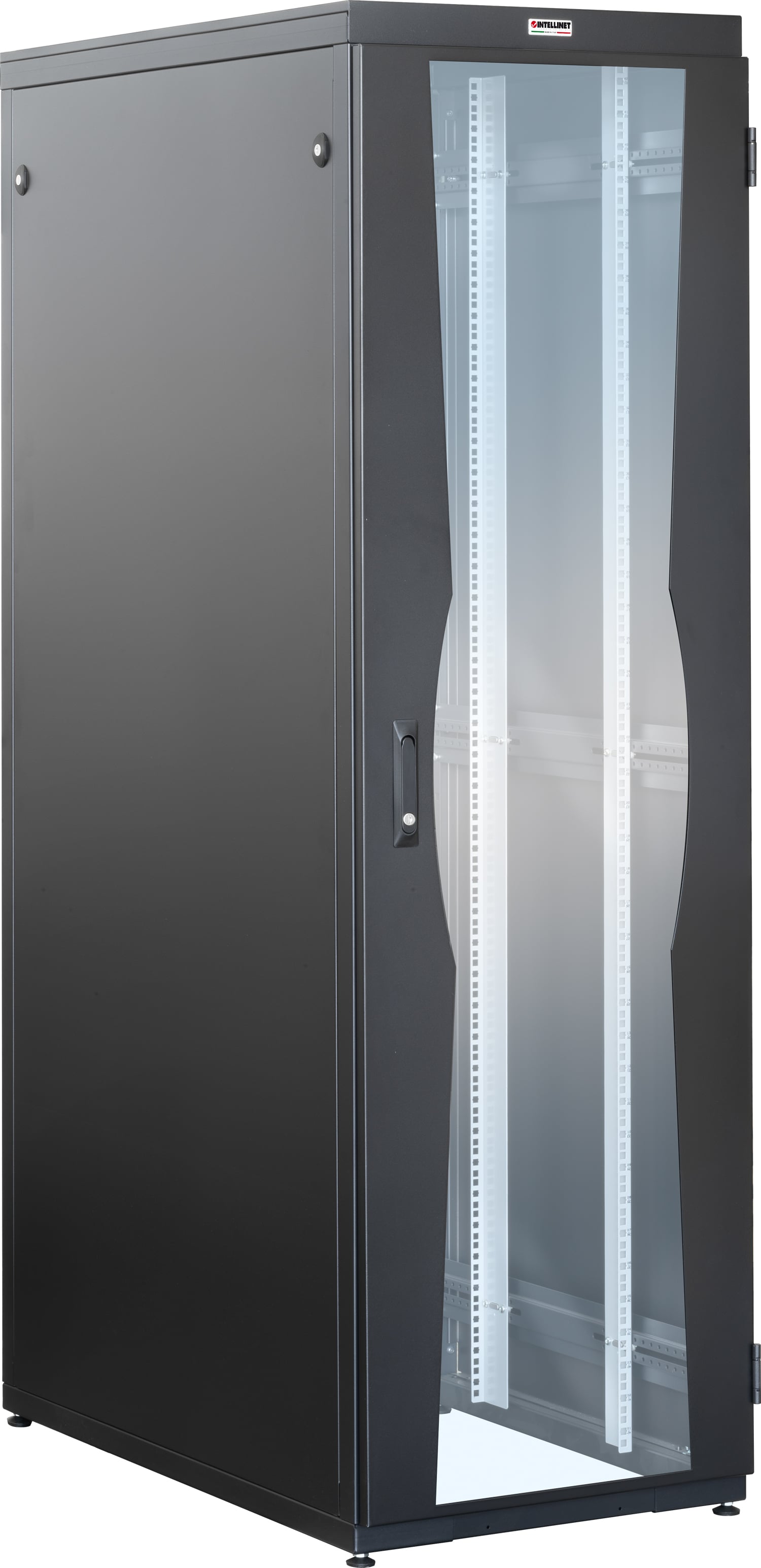 Questa linea di armadi rack a pavimento Intellinet rappresentano una novità assoluta dal momento che l’armadio viene fornito in kit di montaggio e può venire facilmente e rapidamente assemblato direttamente nel luogo di installazione; seguen
