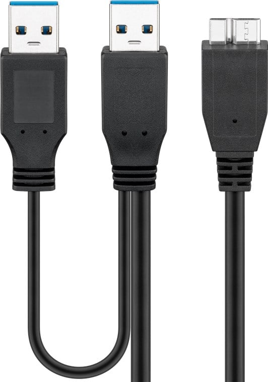 Cavo USB 3.2 SuperSpeed ad Y 2x A M / Micro B M 0,3 m Nero