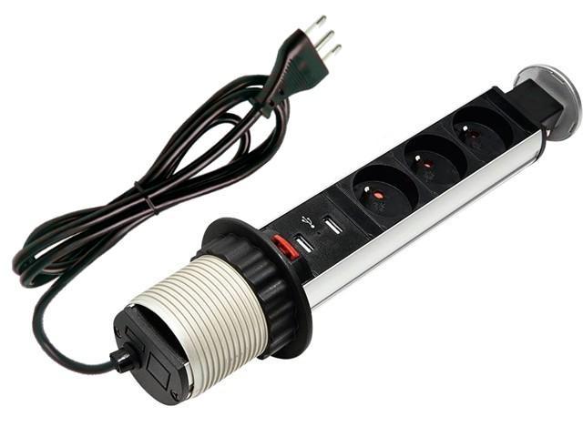 Multipresa da Scrivania 3 vie Pop-Up a Scomparsa con 2 USB