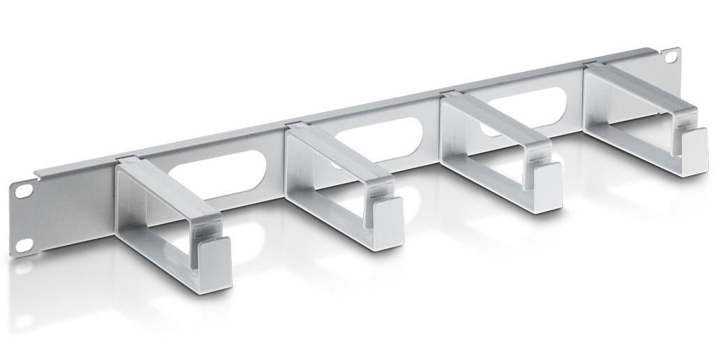 Pannello Passacavi 4 Anelli in Plastica Lunghi 3 Fori 1U Grigio