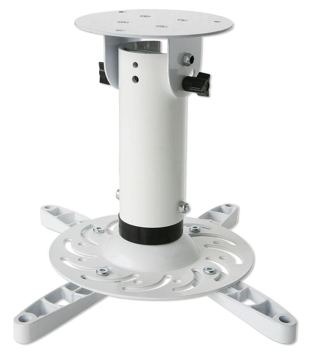 ICA-PM 200WH è un supporto a soffitto universale per proiettori fino a 15 kg. Offre un posizionamento multidirezionale con quattro bracci di supporto regolabili che possono adattarsi ad una vasta gamma di fori di montaggio. I cavi necessari al mont