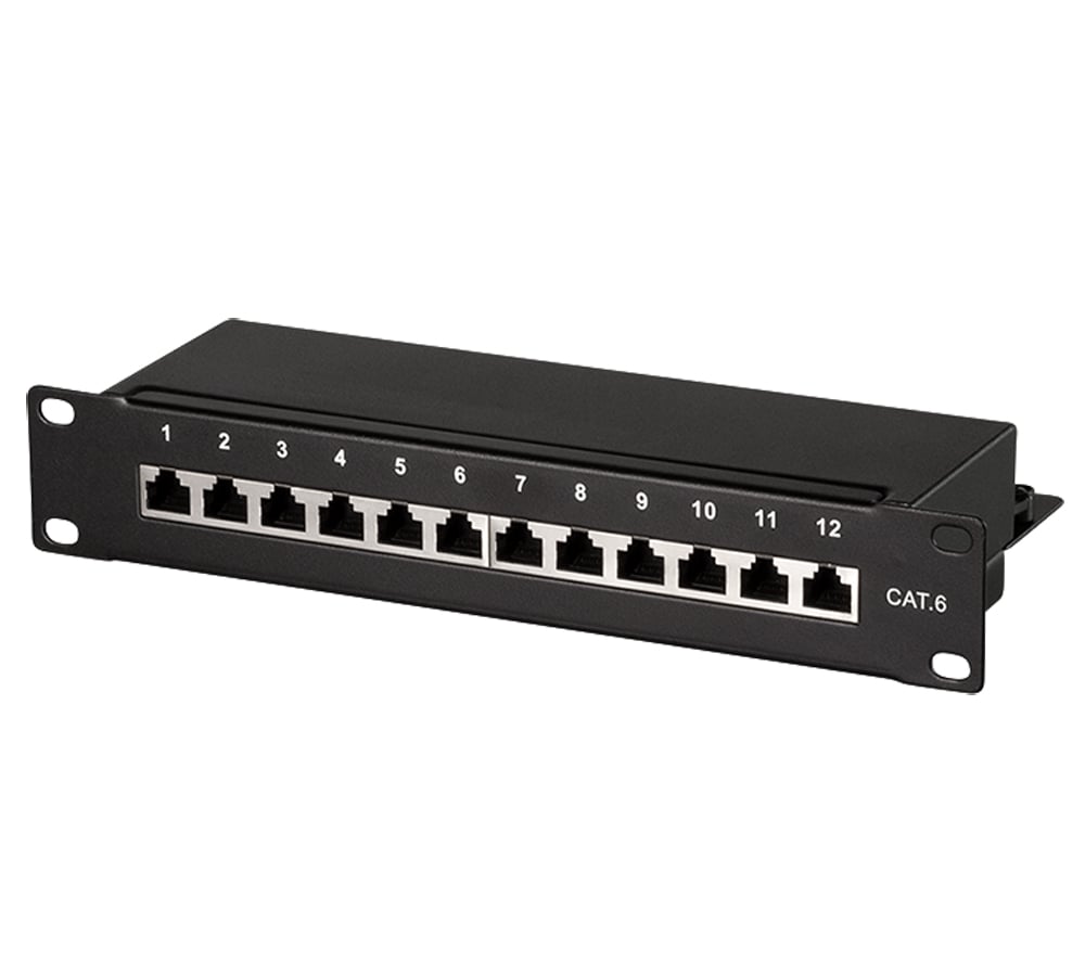 Pannello Patch 10'' STP 12 Posti RJ45 Cat. 6 Nero