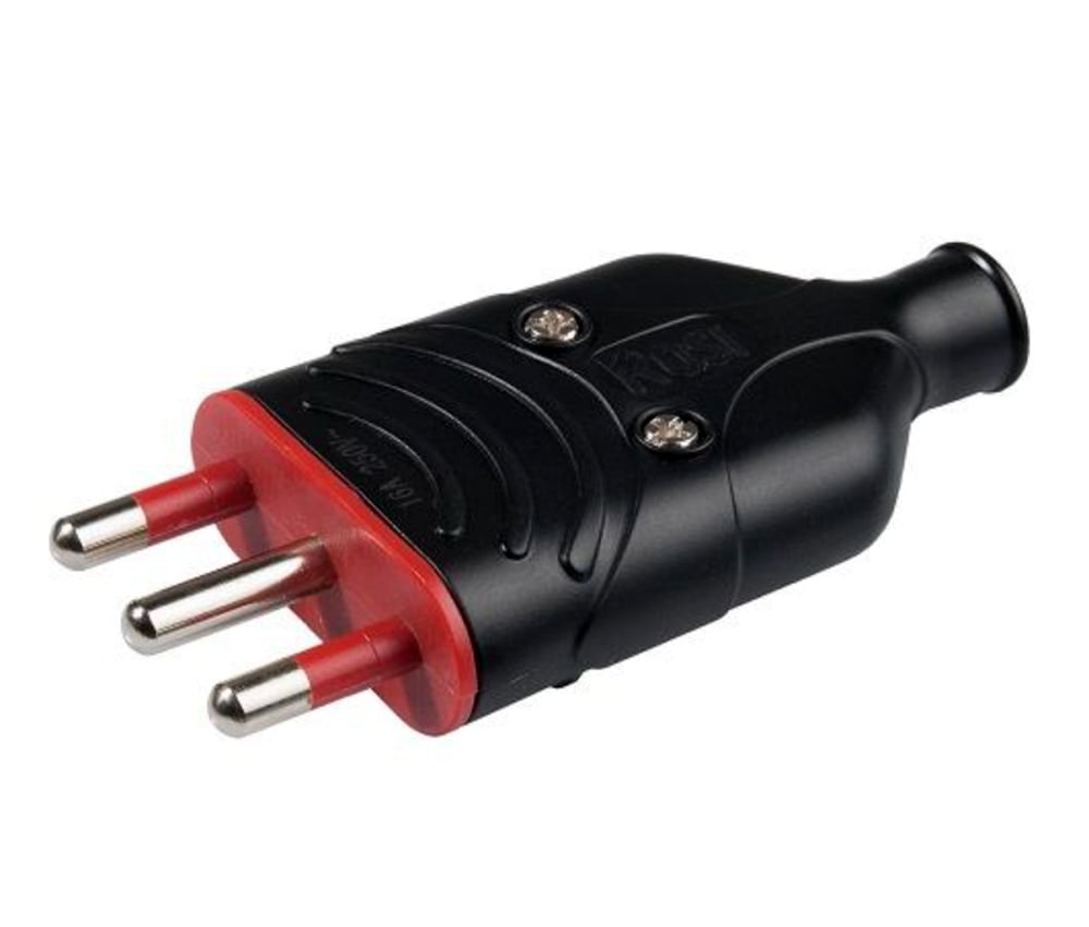 Spina Mobile in Gomma 16A 2P+T 250V Nero