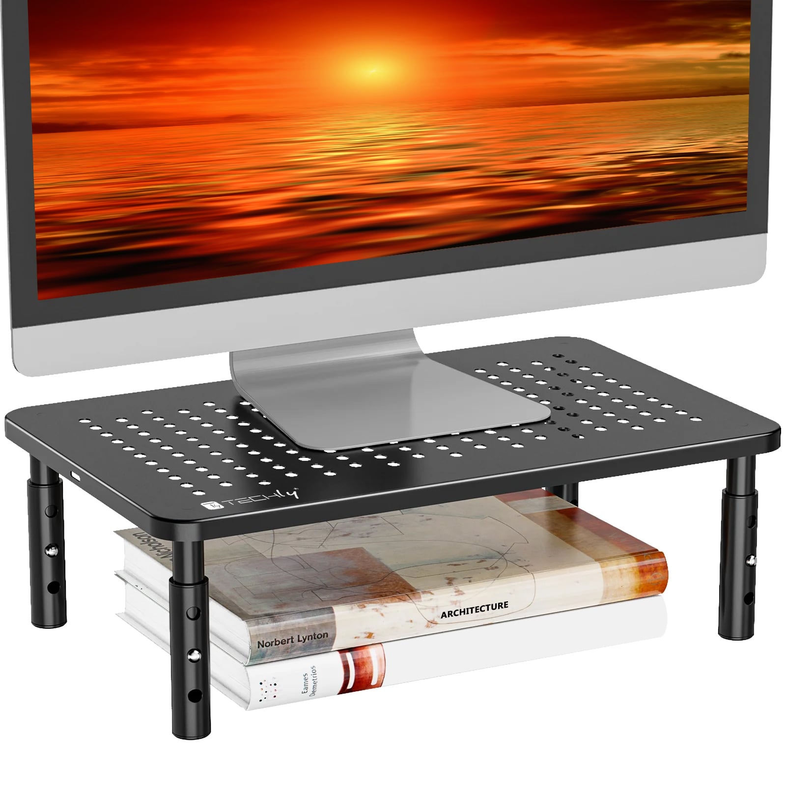 Supporto per Monitor Ergonomico Regolabile con 3 Altezze in Metallo Nero