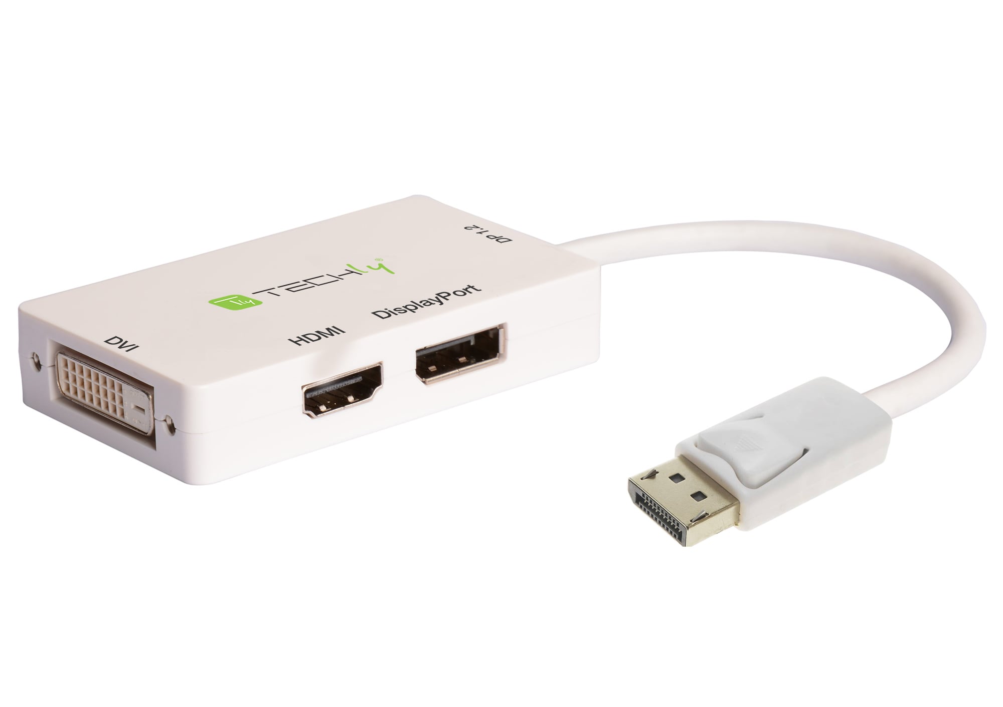 IADAP DP-COMBOF3 è un adattatore DisplayPort 1.2 a DVI, HDMI e DisplayPort, indicato per trasmettere il segnale da uno schermo DisplayPort ( Macbook Pro，Macbook Air，ecc.) a tre schermi HD con porta DVI, HDMI e DP. Questo adattatore consente di risp