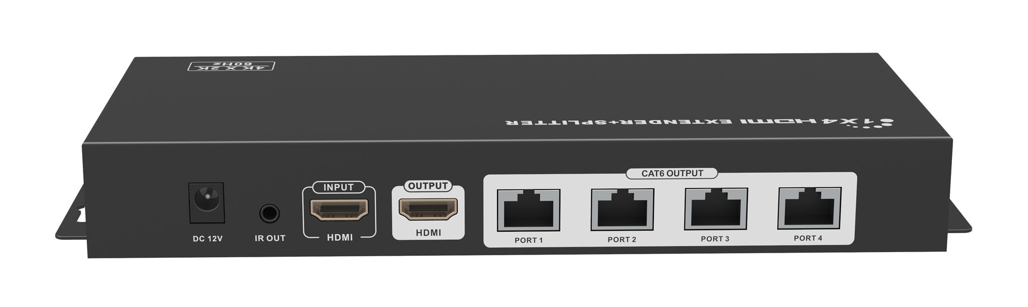 Questo extender/splitter HDMI include un trasmettitore e quattro ricevitori HDMI, estende una sorgente HDMI a 4 schermi HDMI tramite singolo cavo CAT6/6A/7 fino a 60m alla massima risoluzione supportata di 4Kx2K@60Hz ultra HD; supporta IR pass back, richi