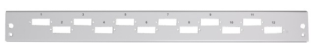 Pannello di distribuzione 12 bussole SC Duplex / LC Quad 1U Grigio