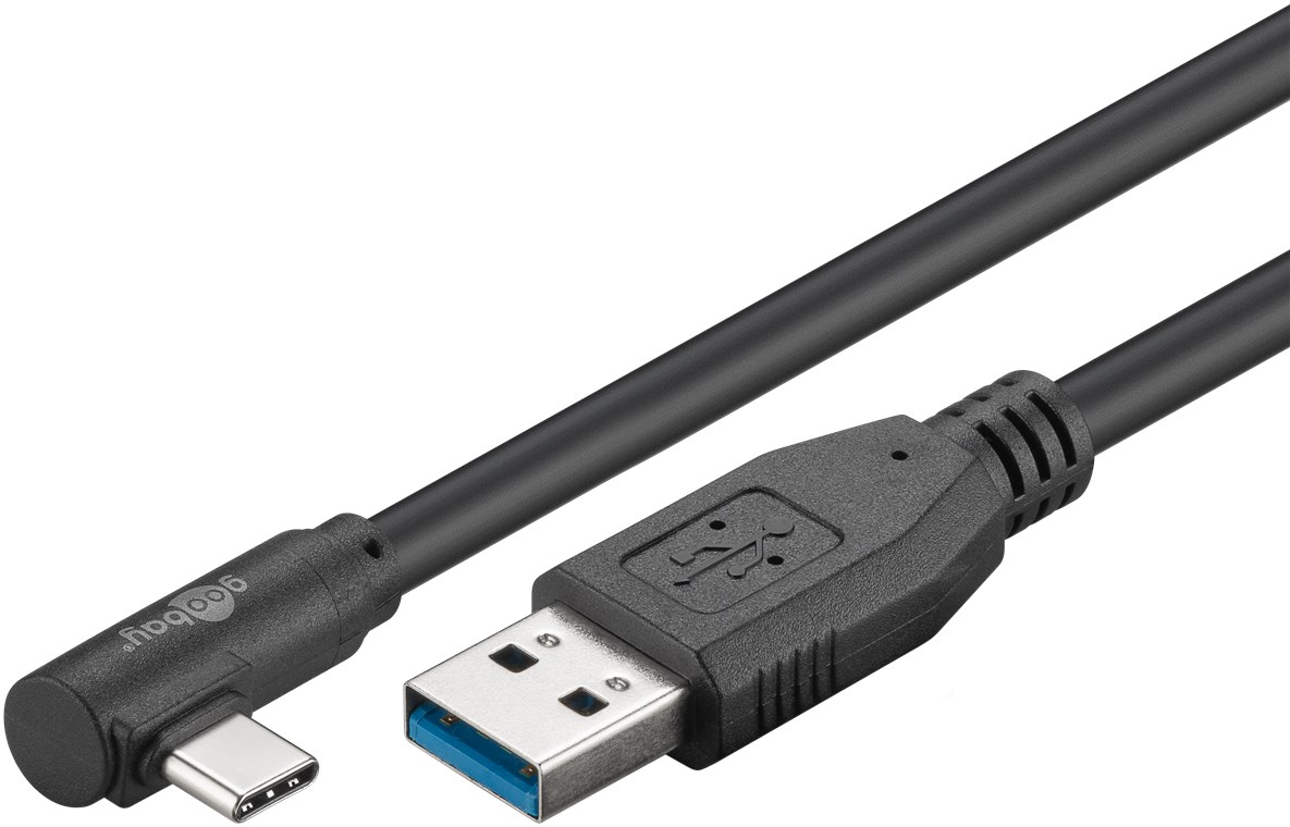 Cavo USB3.2 USB-C™ M 90° a USB tipo A M 2m Nero