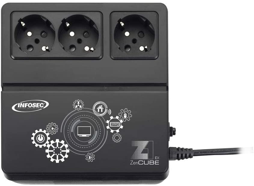 ICUZ1400EX, con la sua tecnologia ad alta frequenza controllata da microprocessore, fornisce una protezione affidabile contro i disturbi e gli errori in una cosiddetta rete elettrica «convenzionale». È un UPS compatto a 3 prese e offre fino a 11 min. di t
