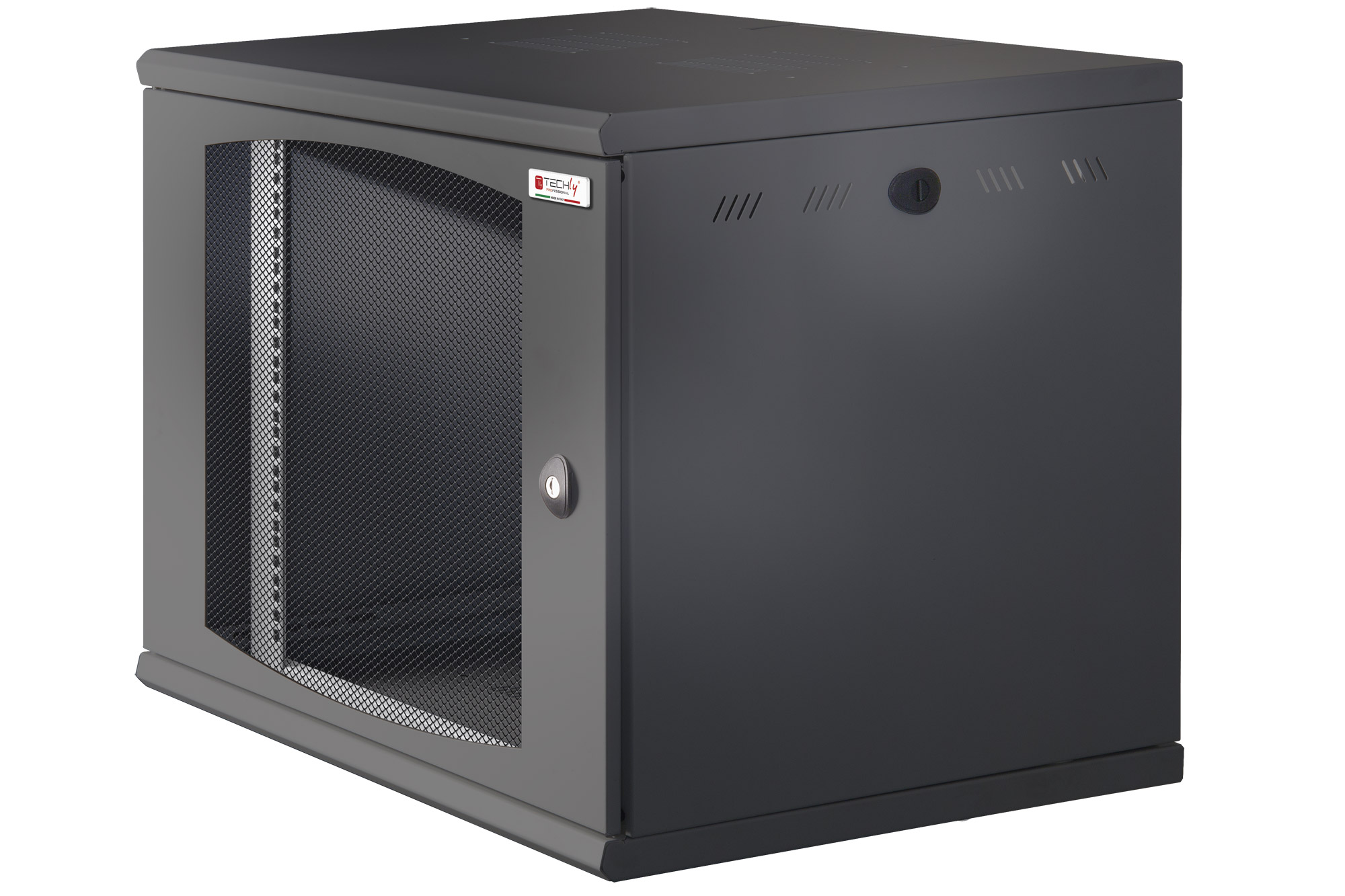 Armadio Rack 19'' a muro 16U sezione unica P 600mm Porta Grigliata Nero