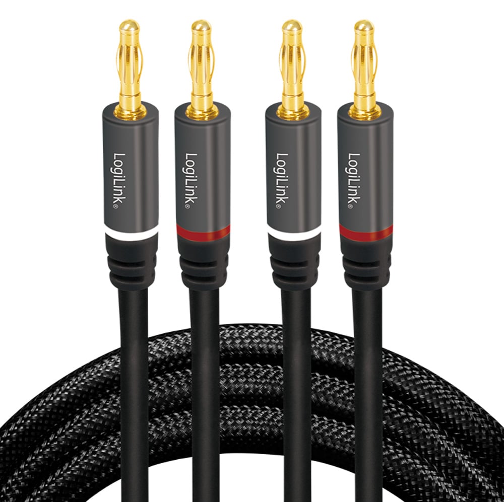 Cavo per Altoparlanti 2x2 Spinotti a Banana Nylon Nero 3 metri