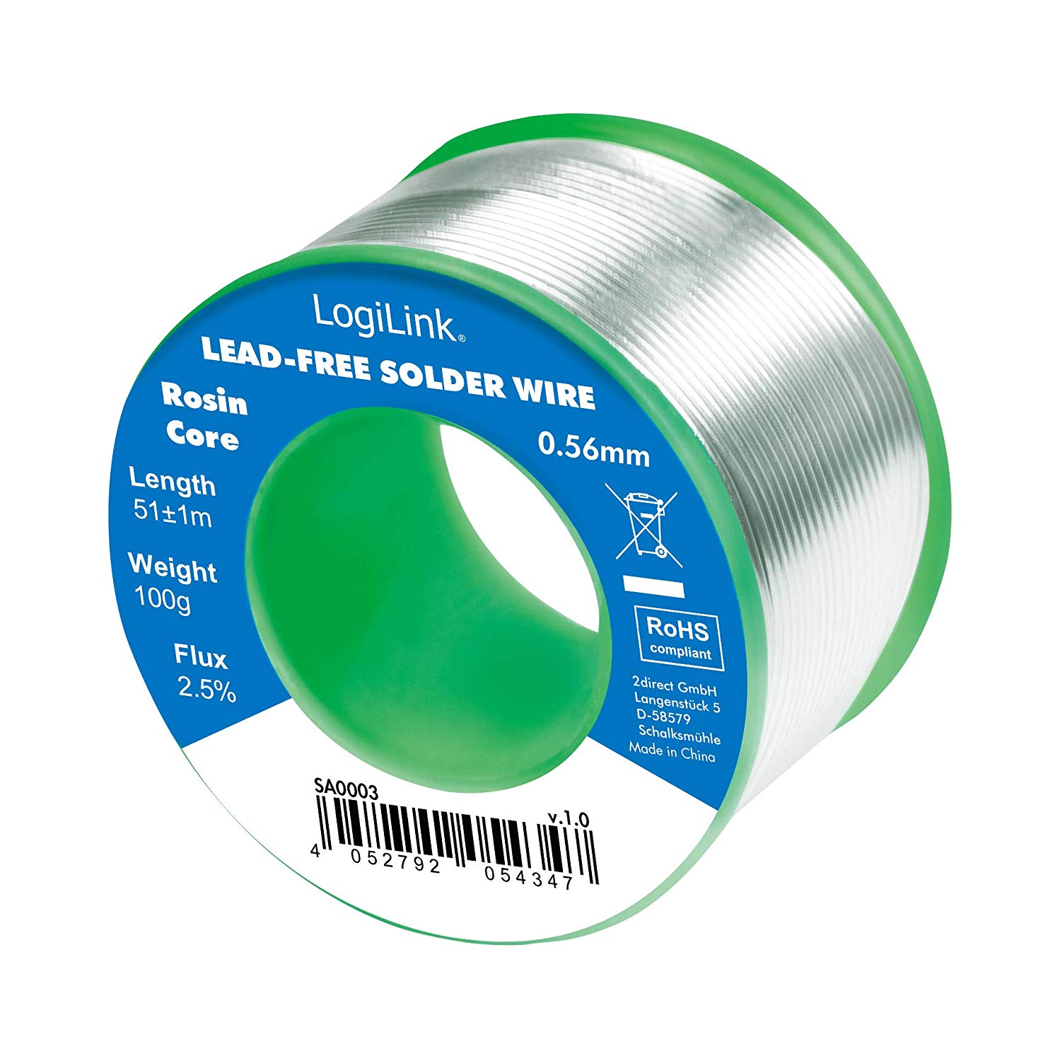 Stagno in Rotolo per Saldatura Senza Piombo Rame 0,7% ø 0,56 mm 100g