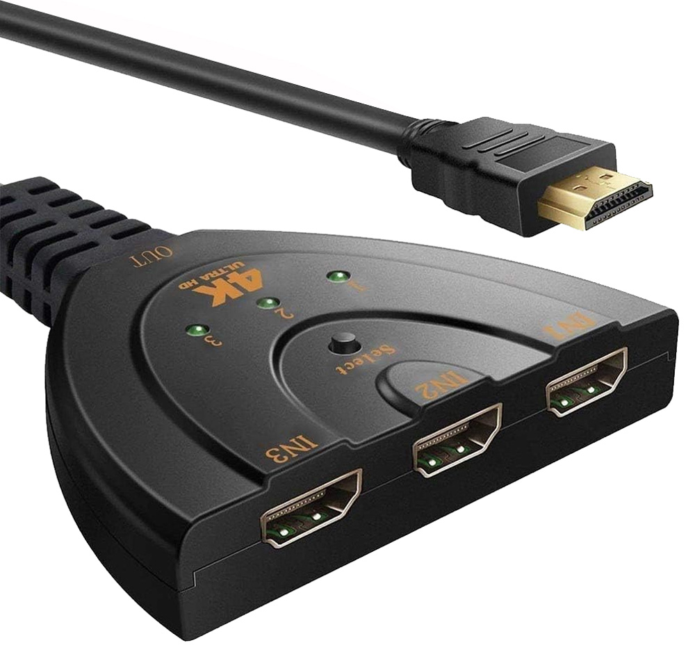 Switch HDMI 3x1 Pigtail 4Kx2K 3 In 1 Out Compatto