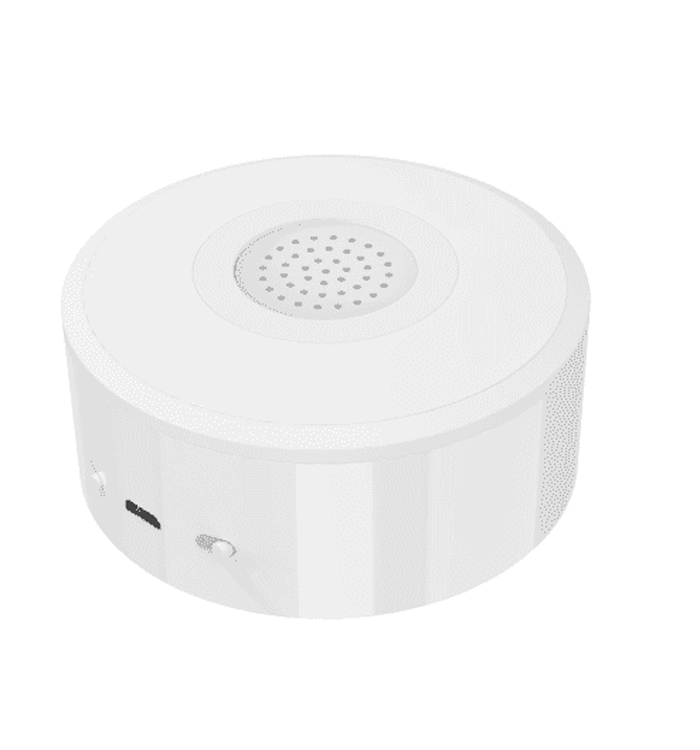 Sirena smart da interni. E  sufficiente collegare la sirena R7051 ad altri dispositivi di sicurezza WOOX e seguirà un suono di allarme ogni volta che è necessario. Movimento, fumo, perdita d acqua, cattiva qualità dell aria, temperatu