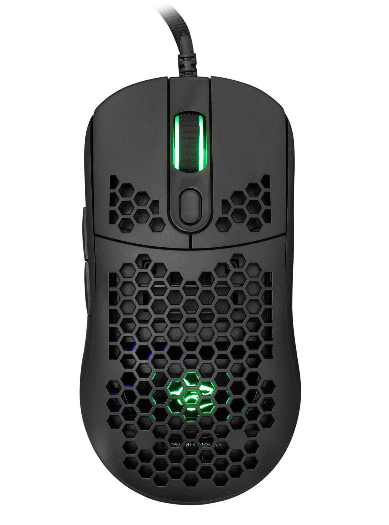 Mouse da gioco 6D, con 6 pulsanti. Chipset SUNPLUS 6651 interno con DPI regolabile fino a 6400 DPI. La caratteristica principale di questo modello è la sua leggerezza, pesa solo 101 g. Gli interruttori HUANO garantiscono una durata fino a 10 milion