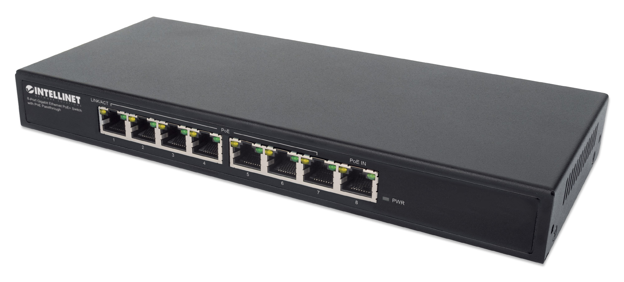 Switch PoE+ Gigabit Ethernet a 8 porte con passthrough PoE