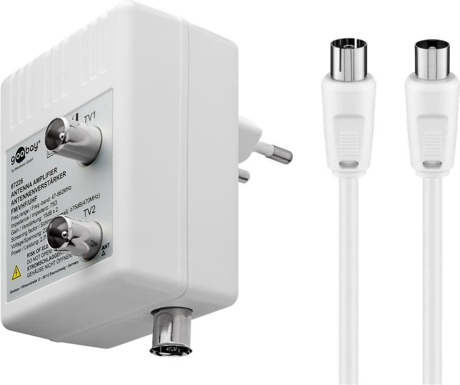 Amplificatore per Antenna Due Dispositivi (DVB-T / DVB-T2 / DVB-C) con Cavo