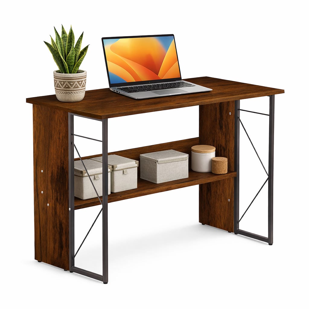 ICA-TB-3524C è una moderna scrivania per computer e notebook dallo stile industriale e minimalista, dotata di una liscia superficie di lavoro in MDF realizzata in una calda colorazione marrone vintage che si può adattare benissimo allo studi