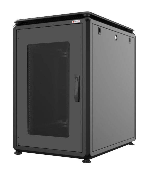 Armadio rack a pavimento robusto caratterizzato da una struttura robusta con pannelli velocemente removibili e porte facilmente reversibili. Il design lineare e moderno non trascura l’aspetto estetico reso unico dai profili di colore rosso. Pienamente com