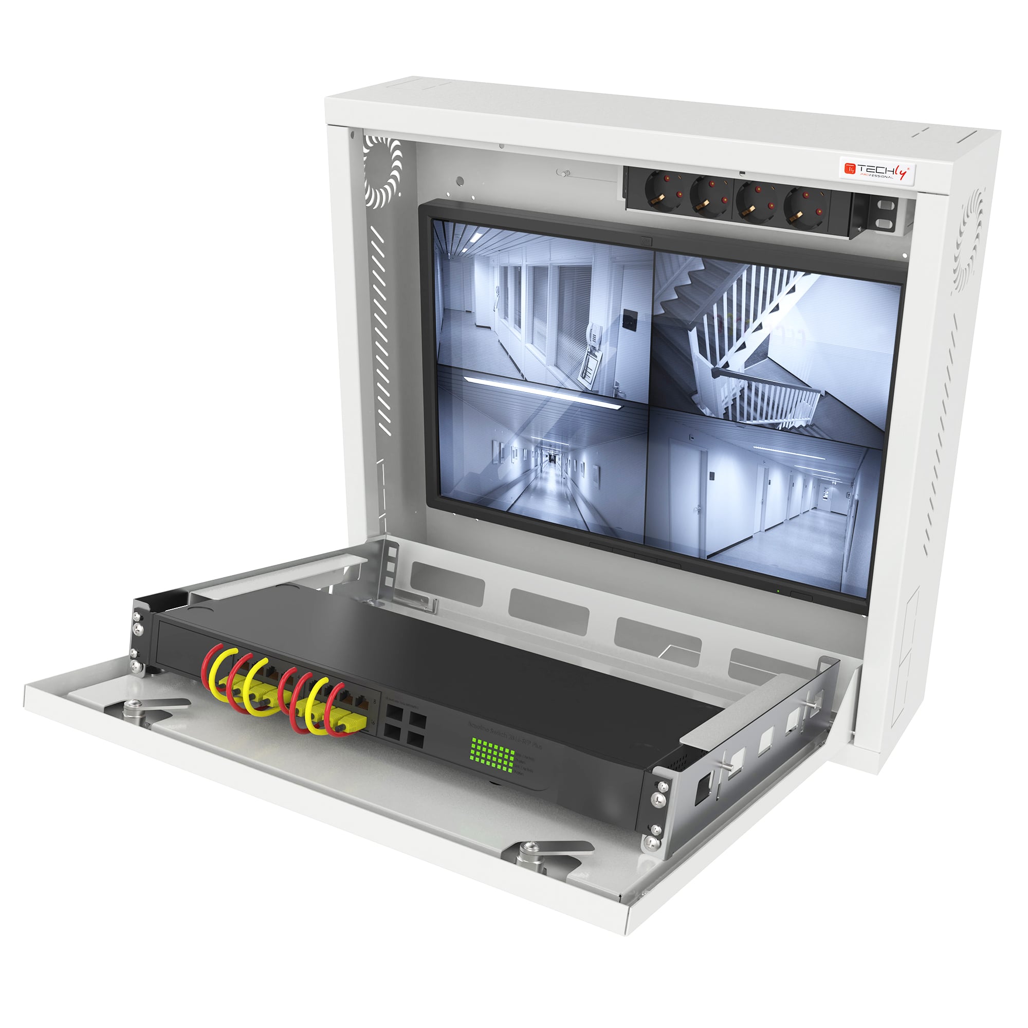 L armadietto ICRLIM08W2M è studiato per mettere in sicurezza il vostro sistema di videosorveglianza da accessi non autorizzati; permette infatti di alloggiare al suo interno un videoregistratore e un monitor, ma anche piccoli switch grazie alla sta