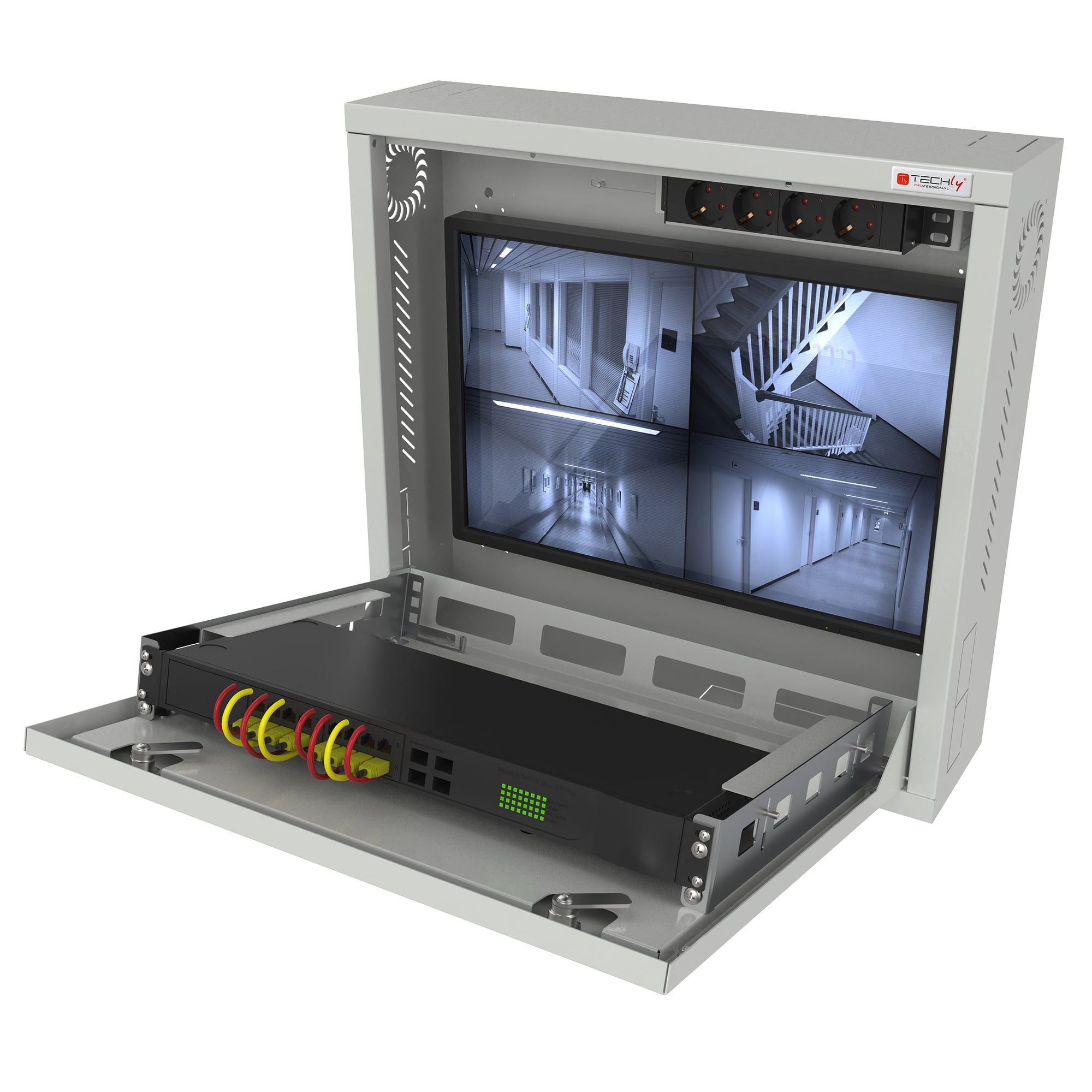 L armadietto ICRLIM08 è studiato per mettere in sicurezza il vostro sistema di videosorveglianza da accessi non autorizzati; permette infatti di alloggiare al suo interno un videoregistratore e un monitor, ma anche piccoli switch grazie alla staffa