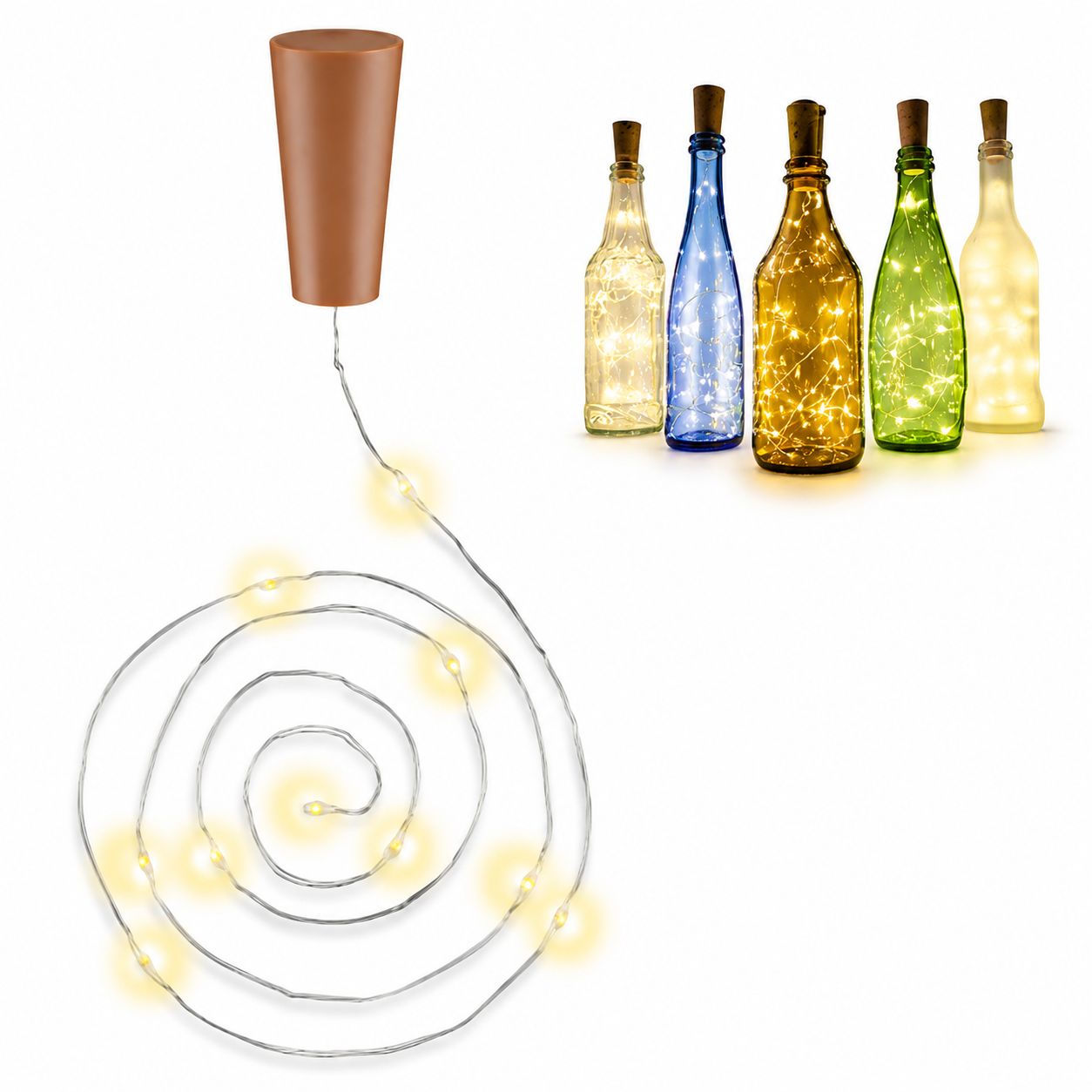 Confezione da 3pz Catena Luminosa per Bottiglie da 10 LED con Timer