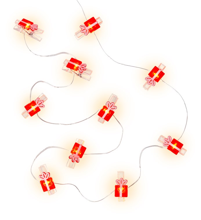 Stringa 10 LED con Clip Pacchetto Regalo per Appendere Foto IP20 con Timer