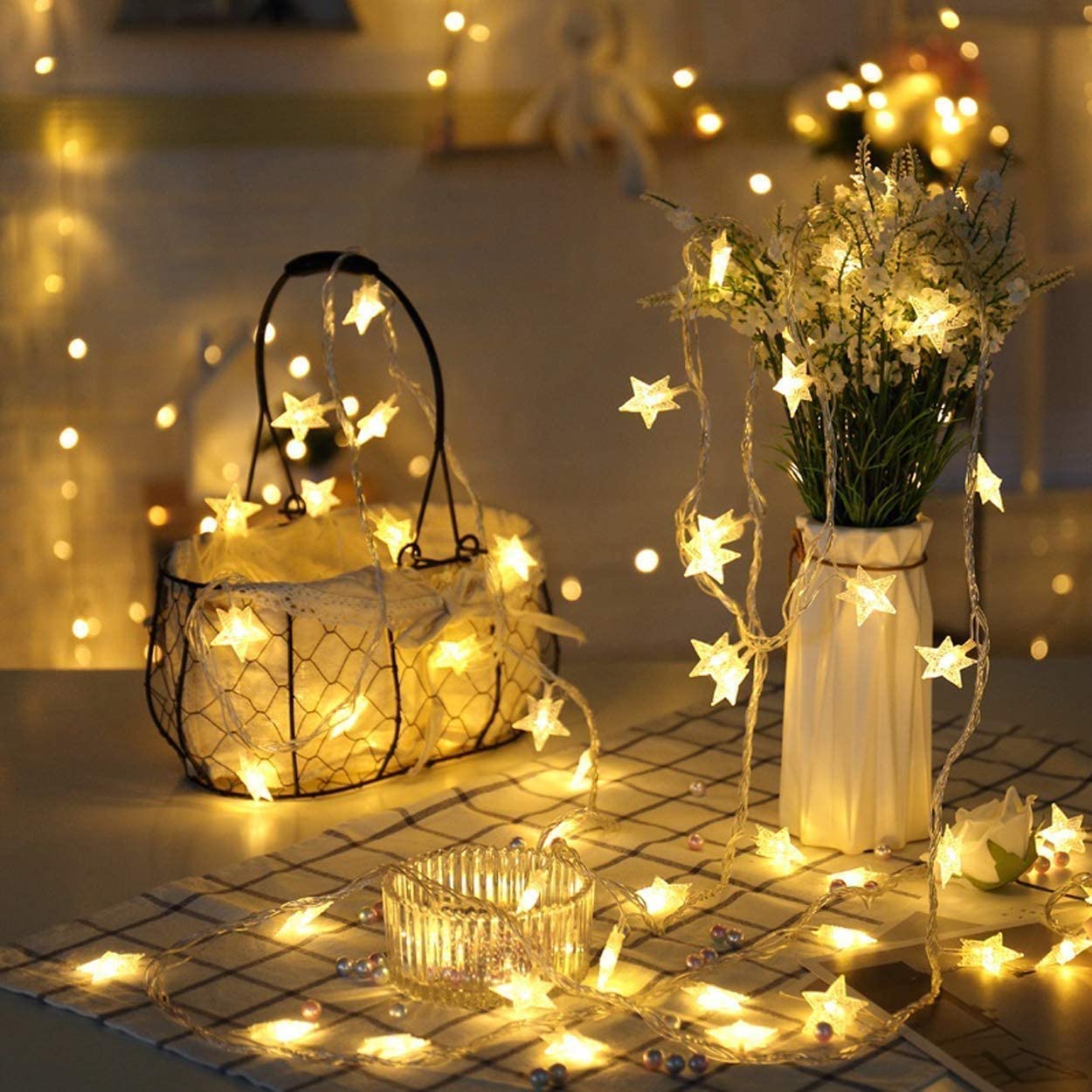 80 Luci LED a Stella IP44 Bianco Caldo a Batteria con Timer