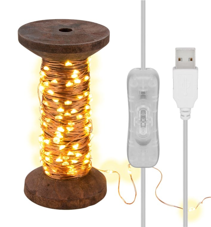 Bobina con Filo di Rame 150 Luci LED IP22 USB Interruttore On Off