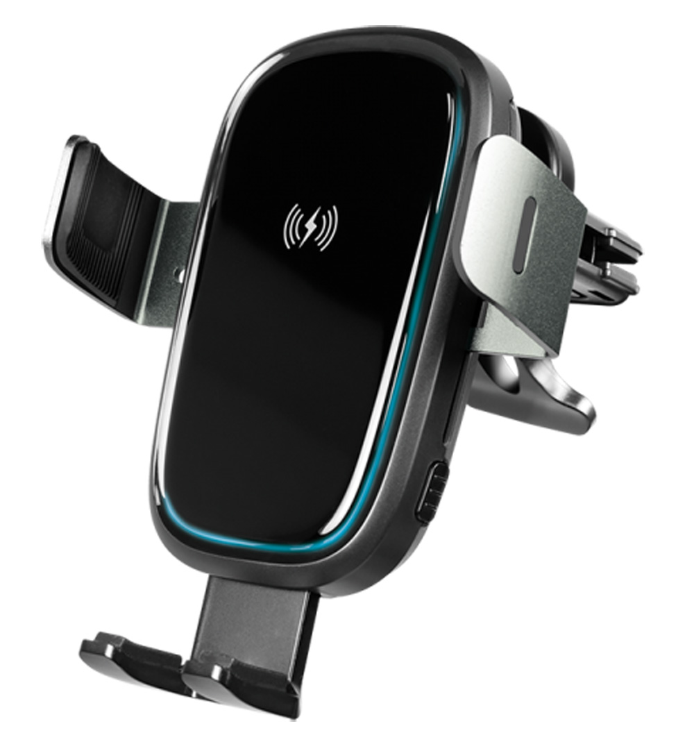 Supporto da auto per smartphone ultra stabile e sicuro con ricarica wireless ad alta velocità. Consente una ricarica efficiente fino a 15W per telefoni abilitati Qi. Con i bracci di bloccaggio, lo smartphone può essere facilmente riposto nel