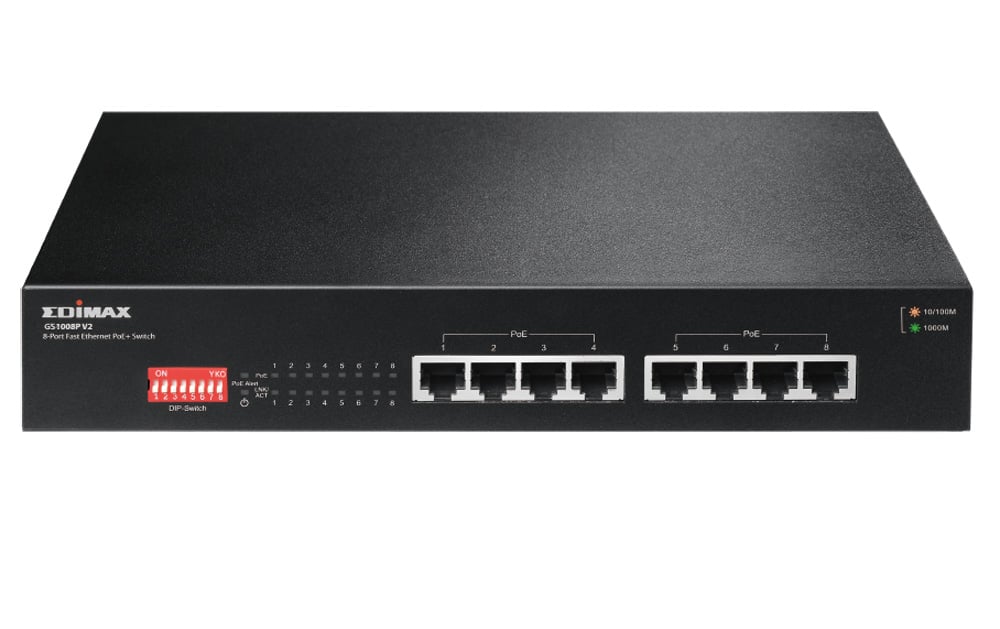 Edimax ICE-GS1008P V2 è uno switch Gigabit a otto porte PoE+ progettato per l uso in ambienti di rete domestici, di piccole o medie dimensioni. Con otto DIP switch, le porte PoE possono essere impostate manualmente con controllo on/off, estendendo