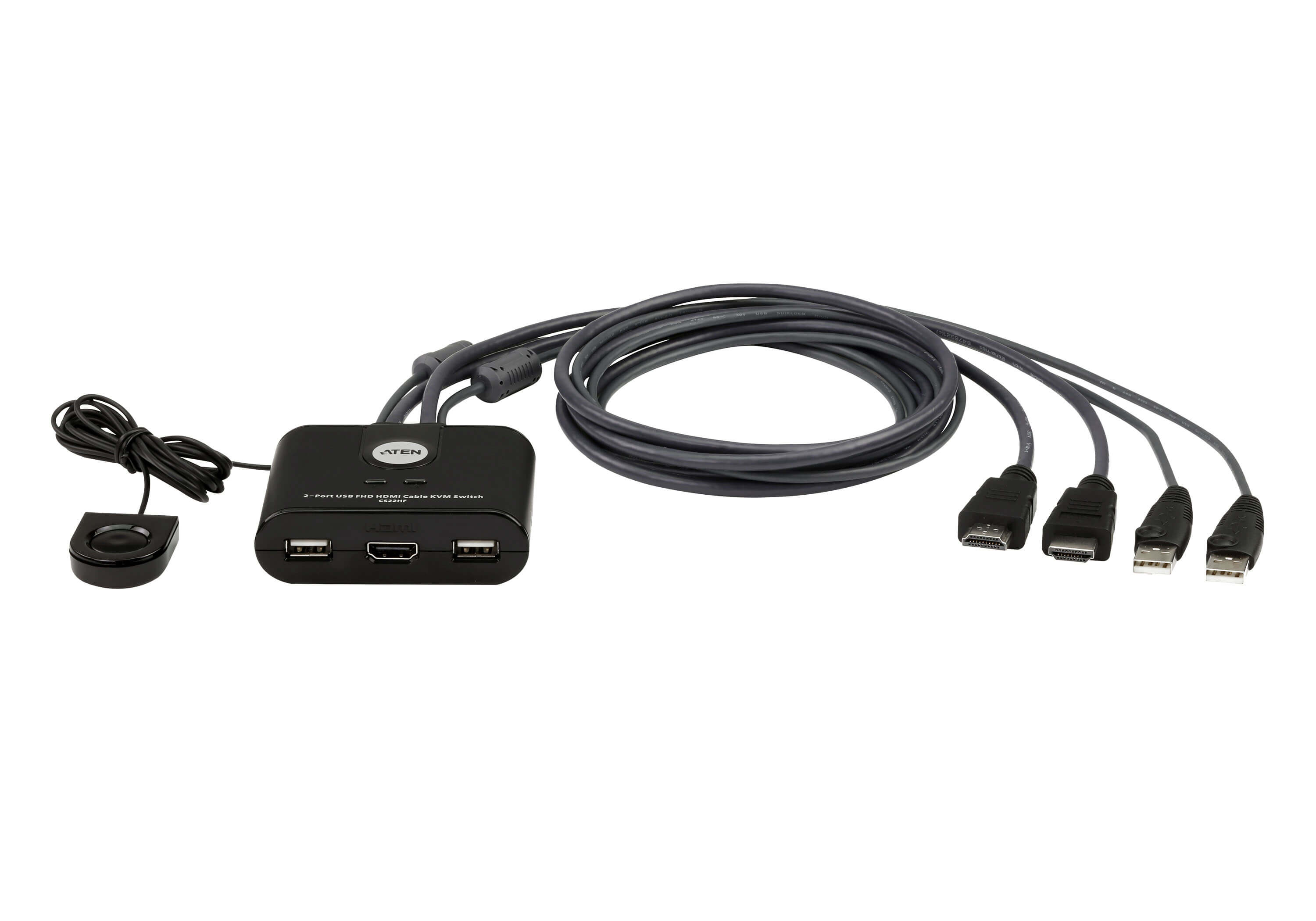Lo Switch KVM cablato HDMI FHD USB a 2 porte CS22HF è un unità di controllo che permette di accedere a due computer da una singola console USB e HDMI, offrendo una qualità video fino a 1920 x 1080 a 60 Hz / 1920 x 1200 a 60 Hz. Con il