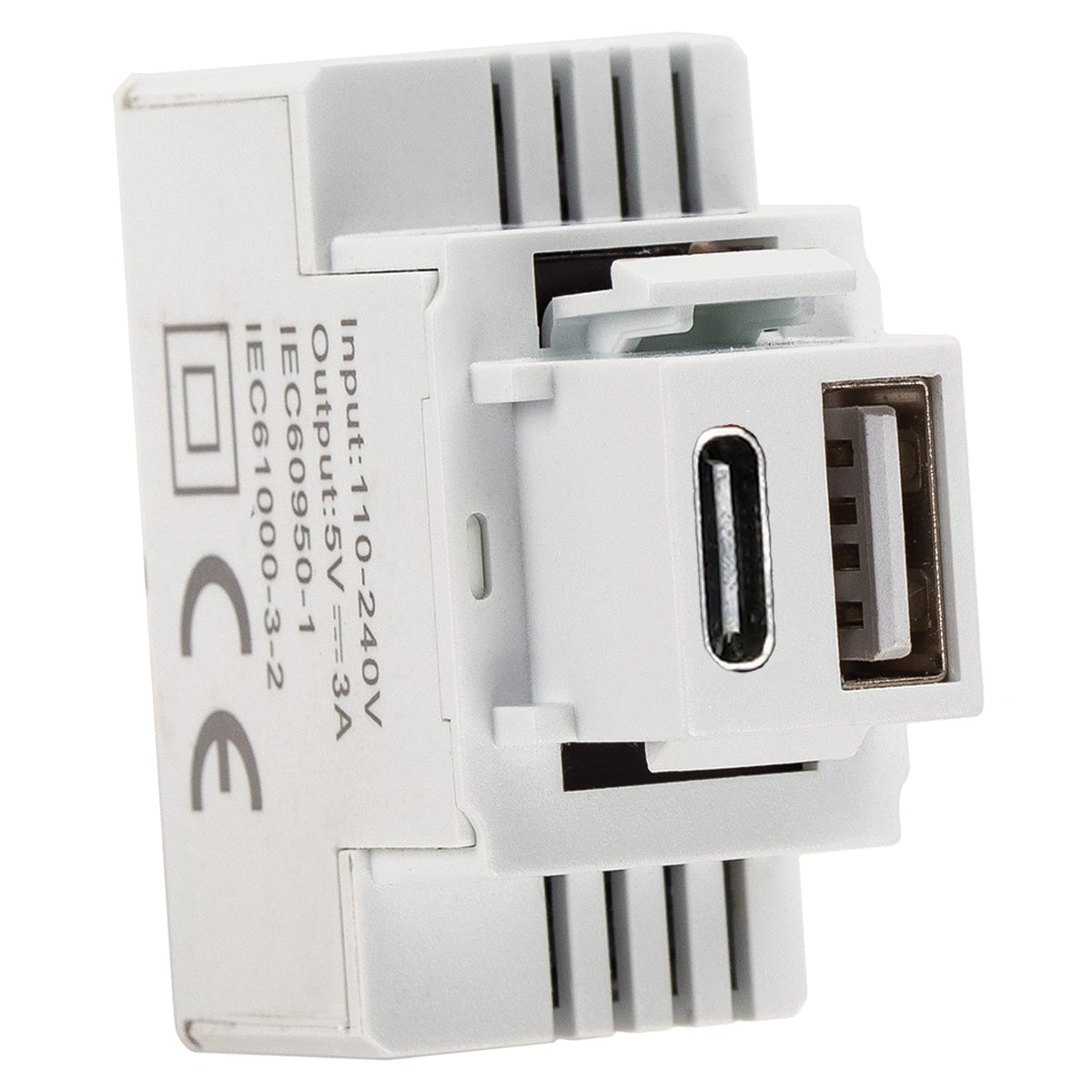 Alimentatore Compatto da Incasso Keystone USB-A e USB-C™ 20W 5-12V Bianco