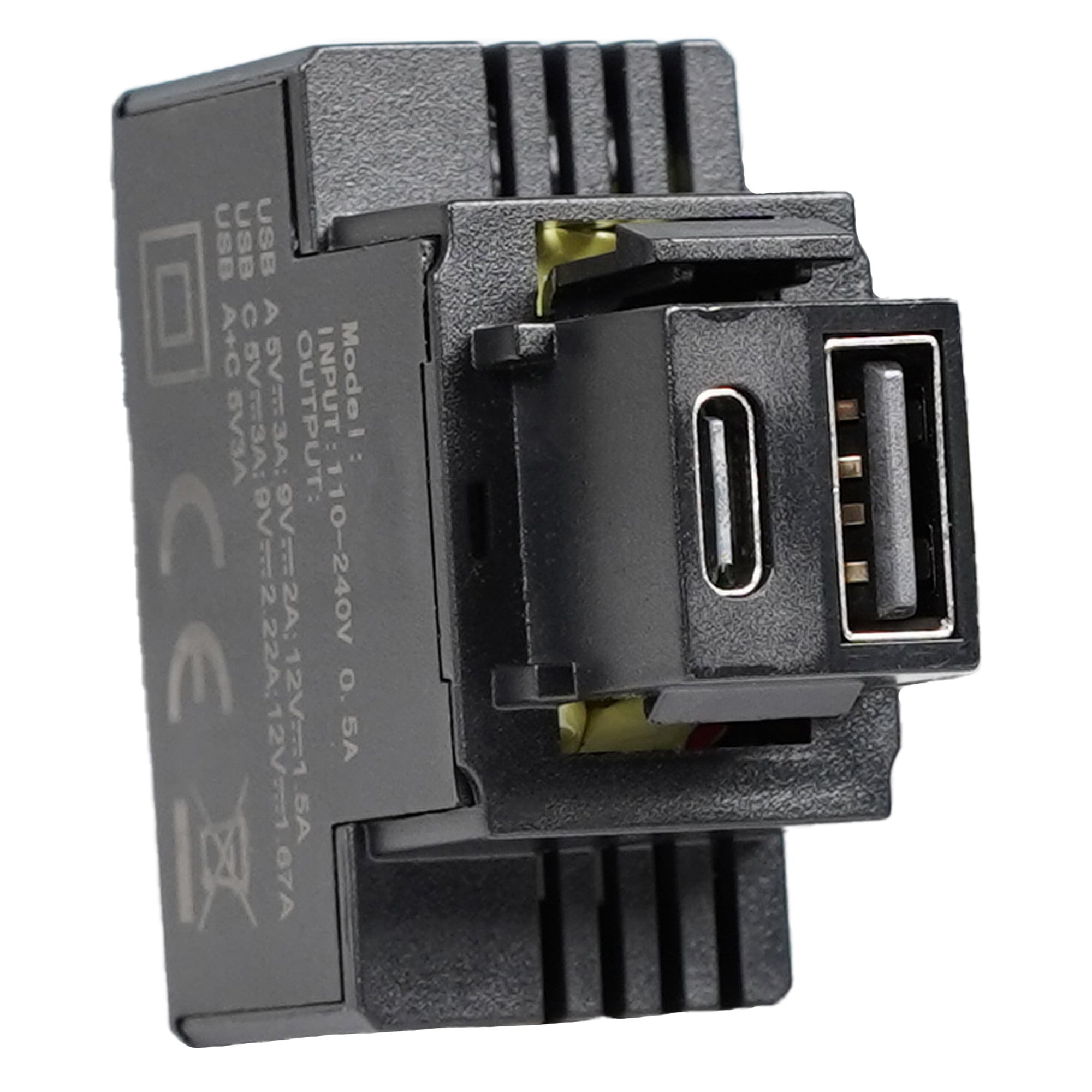 Alimentatore Compatto da Incasso Keystone USB-A e USB-C™ 20W 5-12V Nero