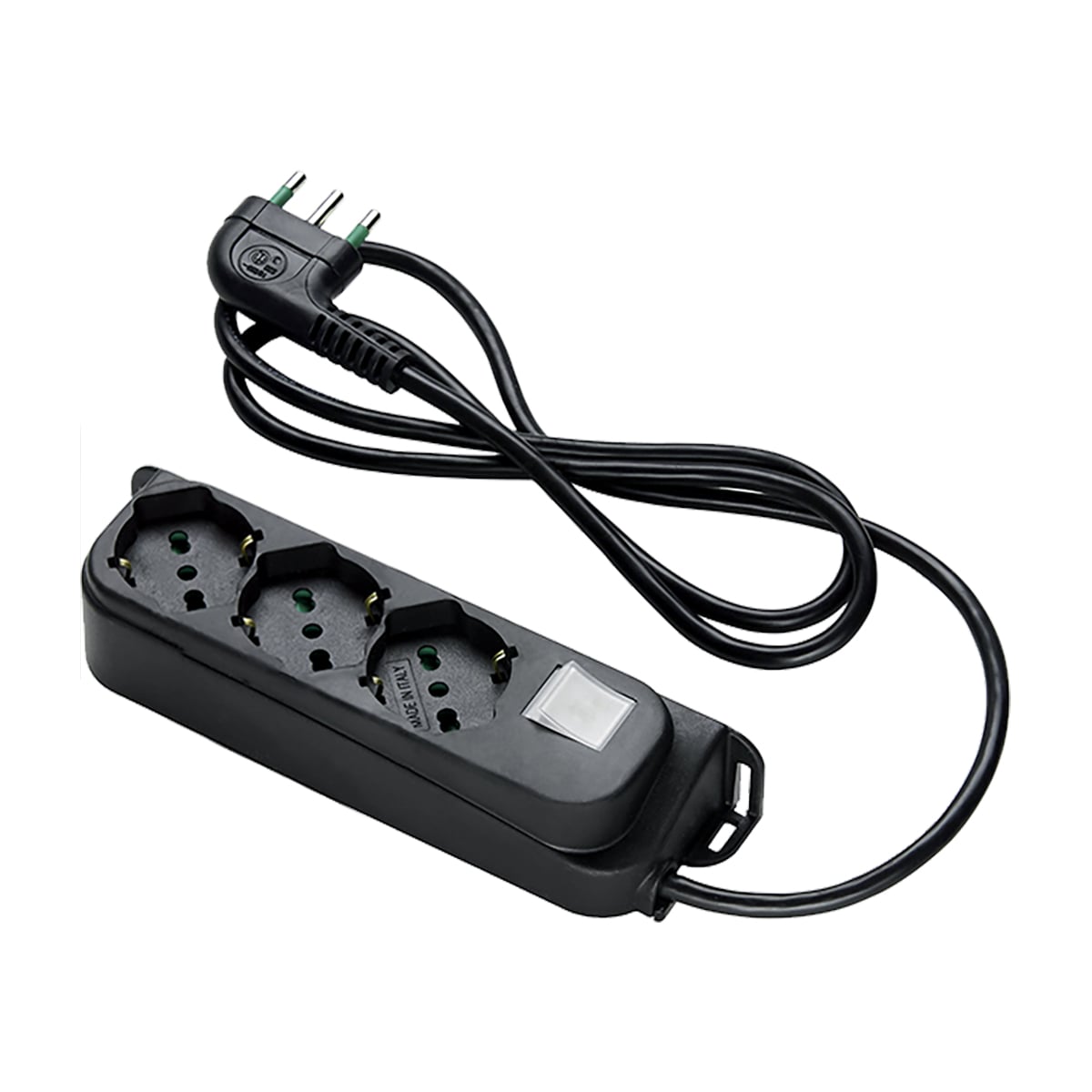 Presa Multipla a 3 Posti Italiana Bipasso con Interruttore Nero