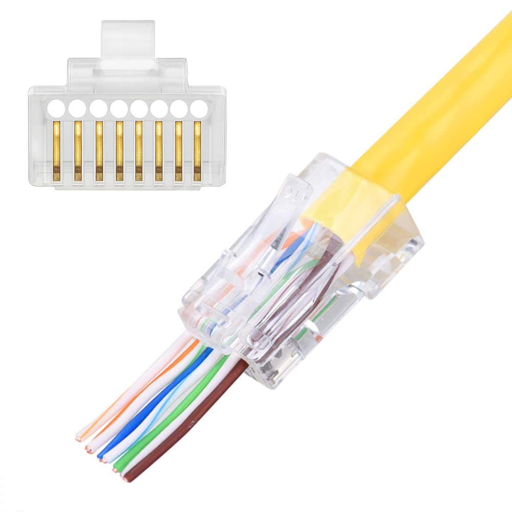Confezione 100 Plug modulari RJ45 Passanti Cat6 UTP