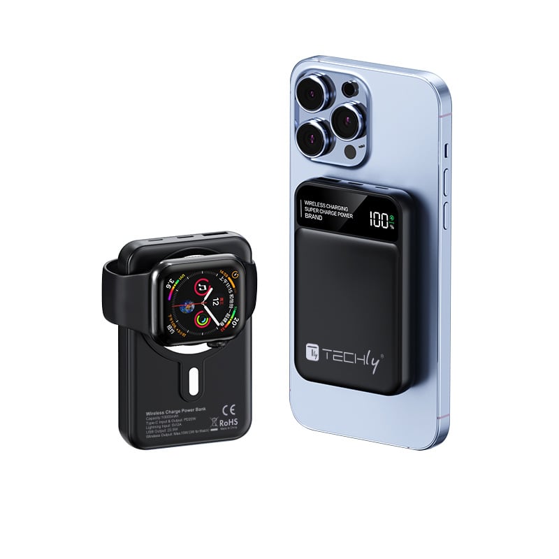 Power Bank Wireless Magnetico 3 in 1 con LED 10.000 mAh 22,5W Nero