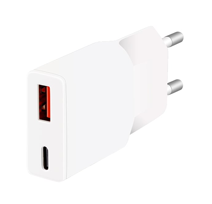 Caricatore Alimentatore GaN USB-C™ (PD) + USB-A (QC) da Muro 20W Bianco