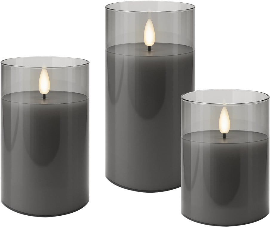 Set di 3 Candele a LED in Vera Cera in Vetro con Timer Grigio