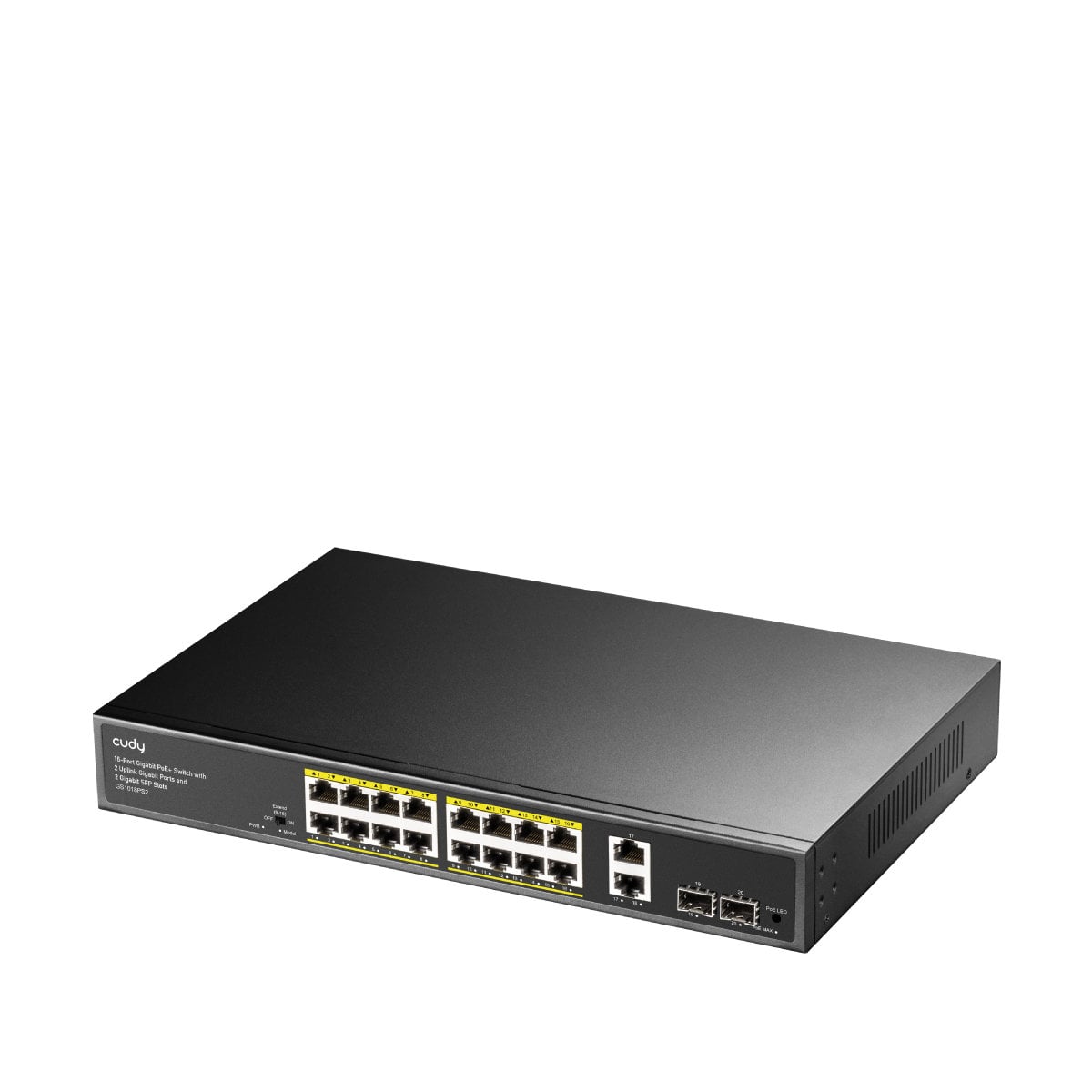 Switch Gigabit PoE+ 16 Porte con 2 Uplink GBE e 2 Gigabit SFP, GS1018PS2 Nero