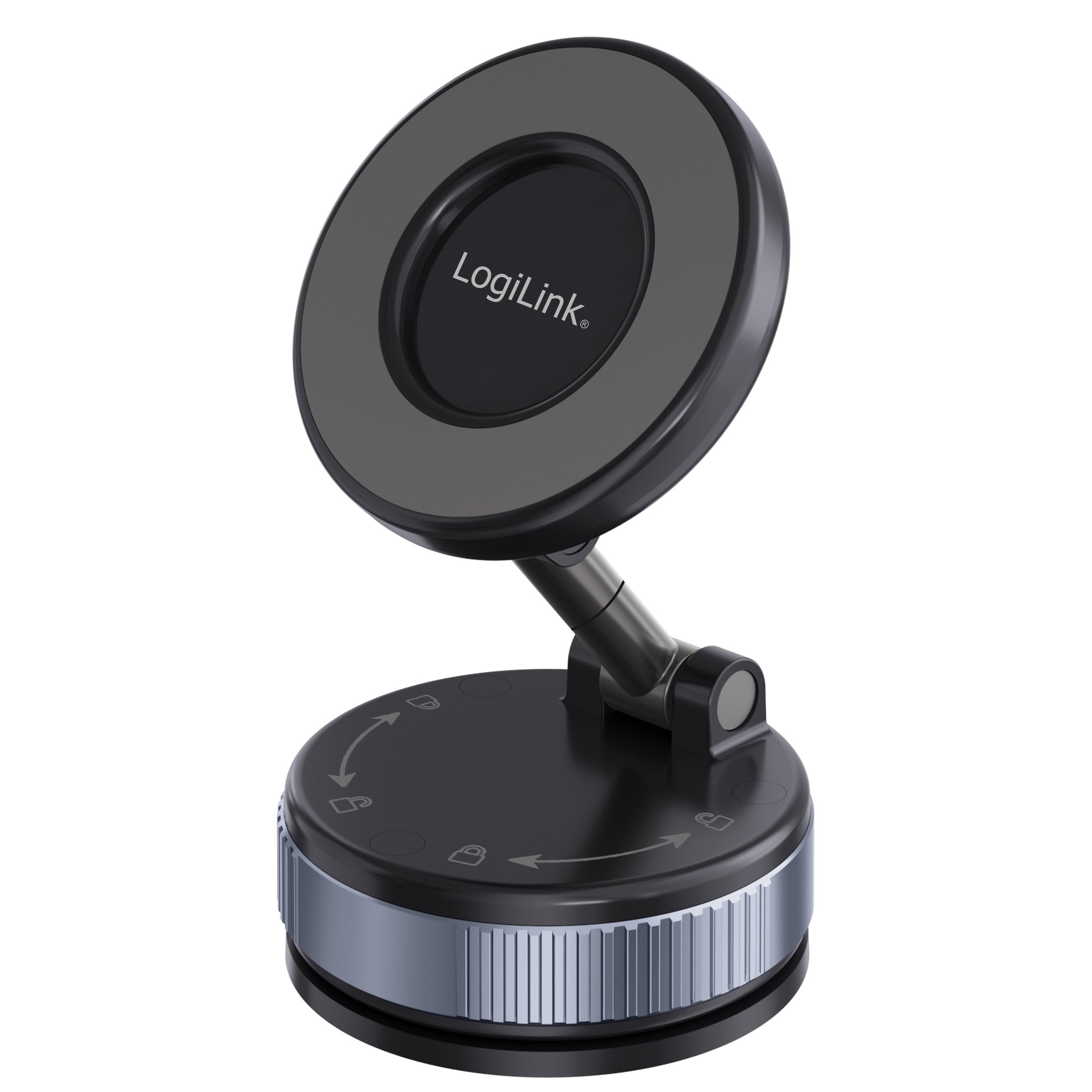 Supporto Magnetico per Smartphone con 2 Snodi a 180°, Chiusura a Rotazione e Ventosa, Nero/Bronzo
