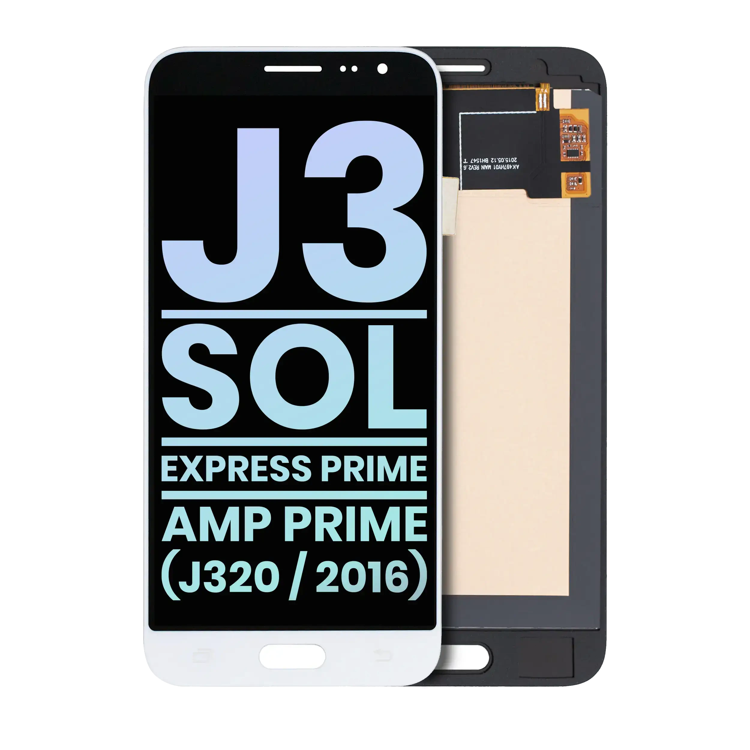 Display OLED completo senza Frame per Samsung Galaxy J3 / Sol 4G / Express Prime / Amp Prime (J320 / 2016) (Service Pack) (Bianco)