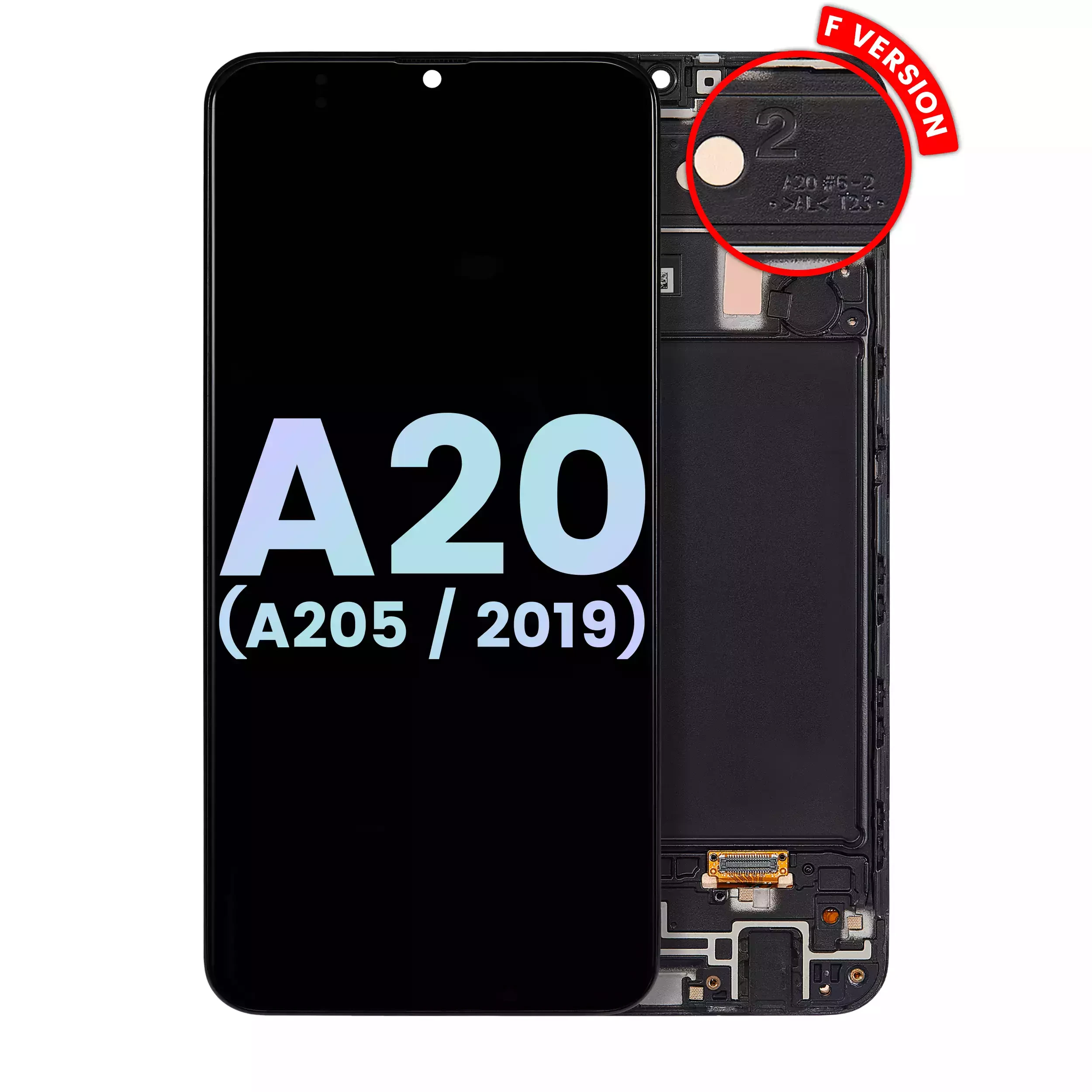 Display OLED completo con Frame per Samsung Galaxy A20 (A205 / 2019) (F Version) (Service Pack) (tutti i colori)