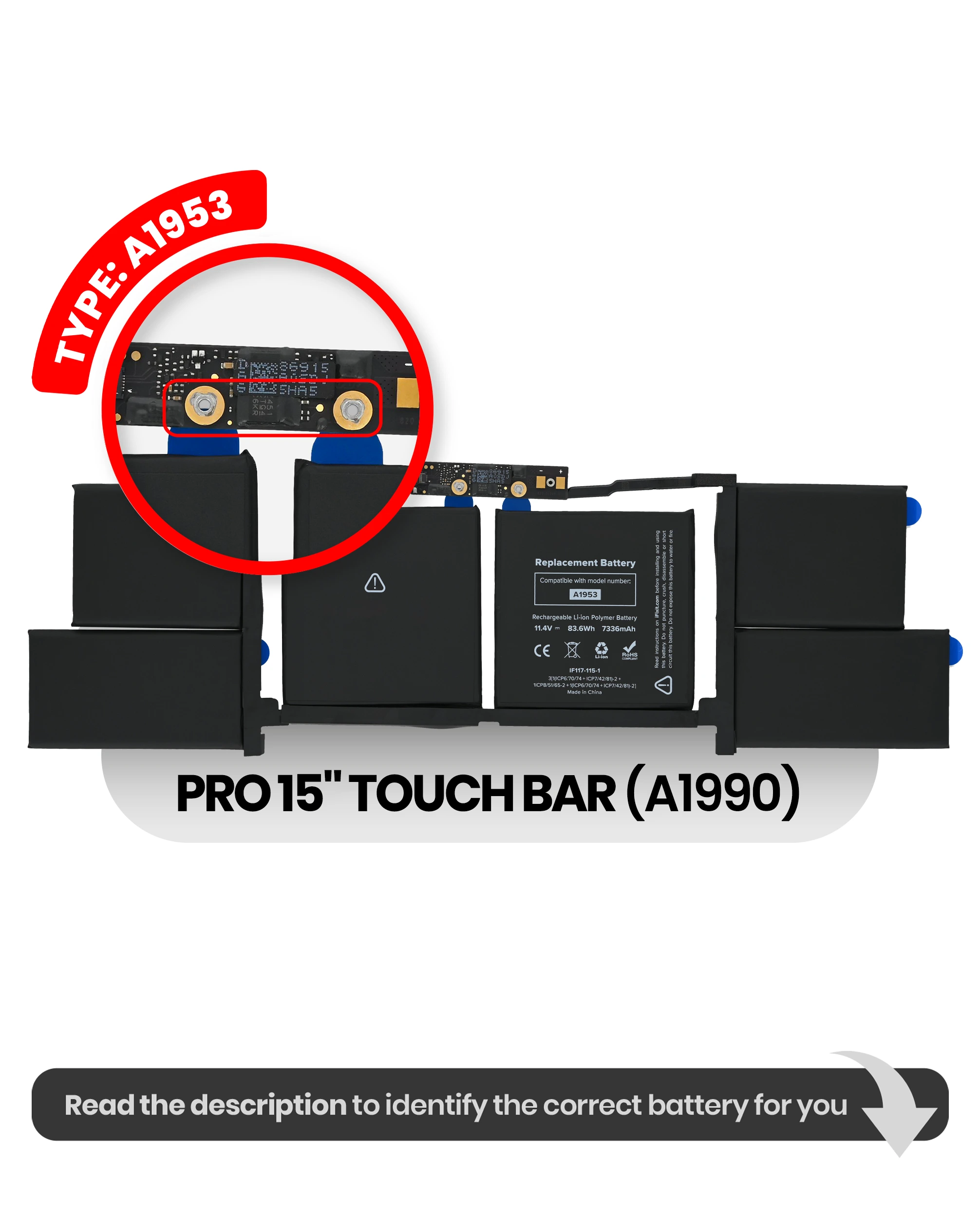 Batteria (A1953) per MacBook Pro 15" A1990 (2018-2019)