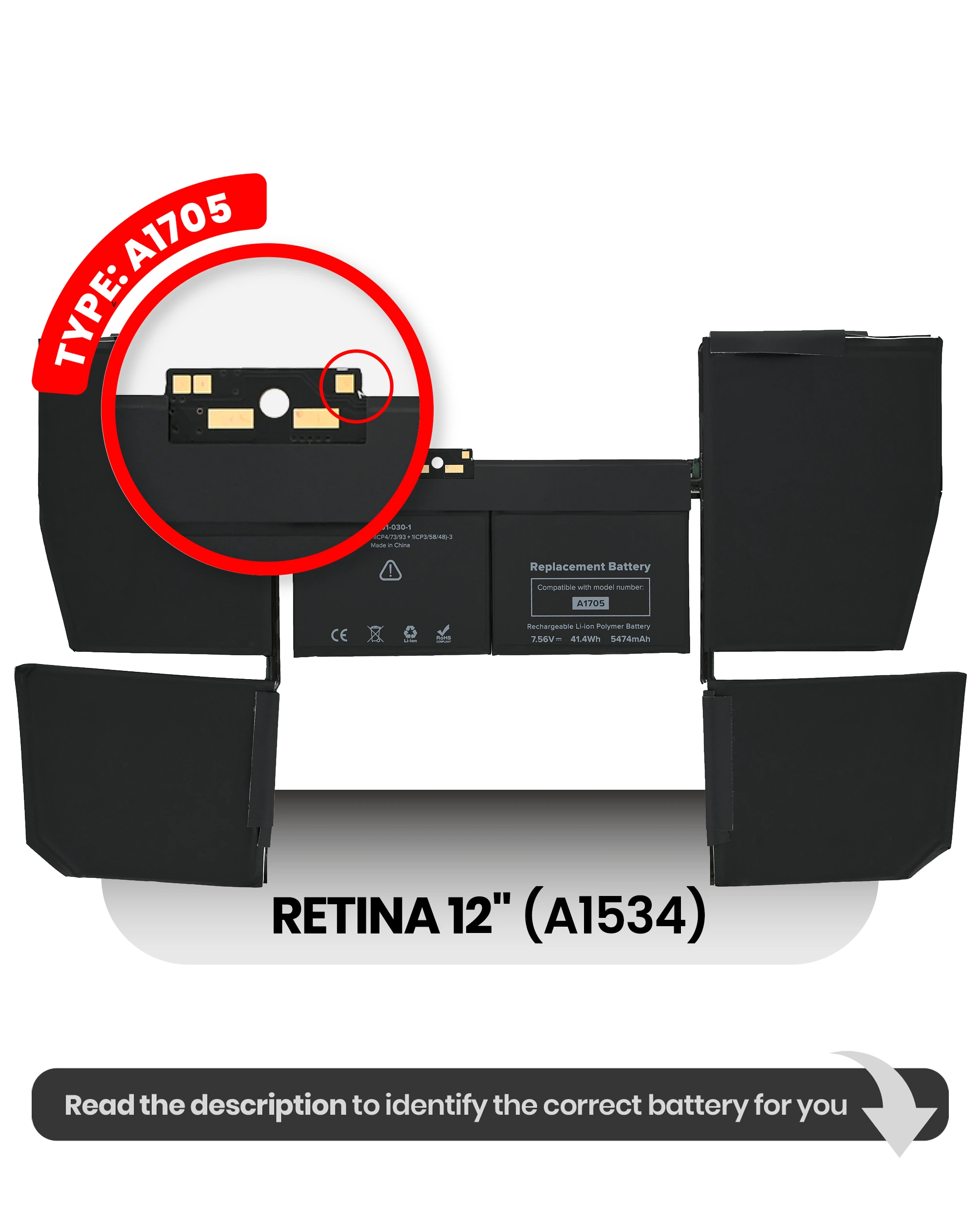 Batteria (A1705) per MacBook 12" A1534 (2016-2017)