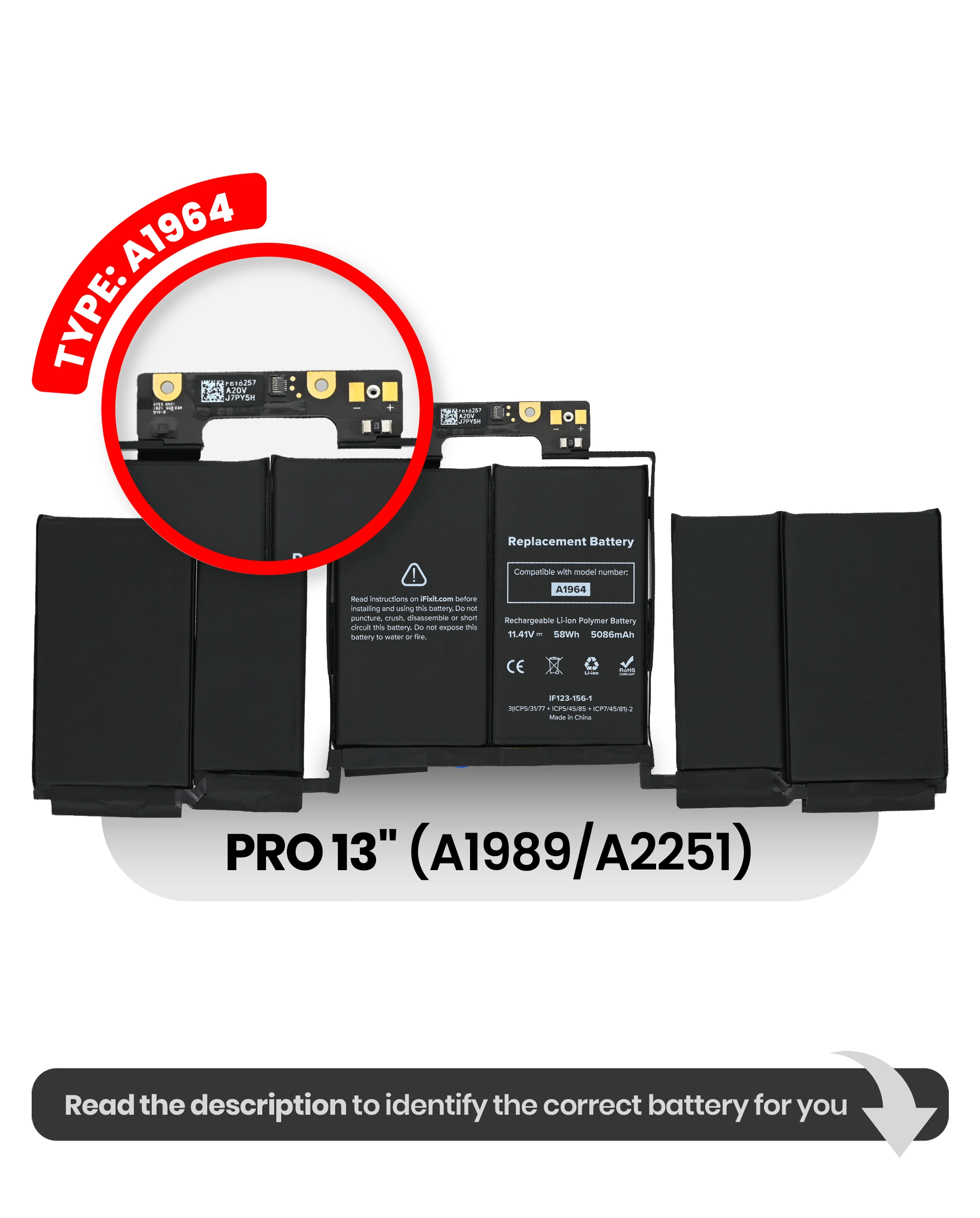 Batteria (A1964) per MacBook Pro 13" A1989 (2018-2019) / A2251 (2020)