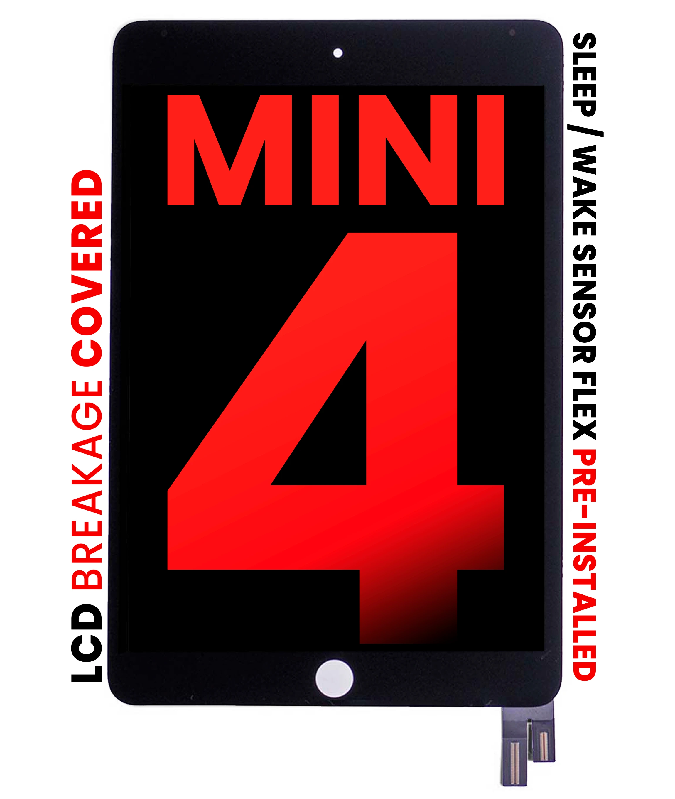 Display LCD completo con Touch screen per iPad Mini 4 (Sleep / Wake Sensore flat Pre-Installed) (Aftermarket Pro: XO7) (Nero)