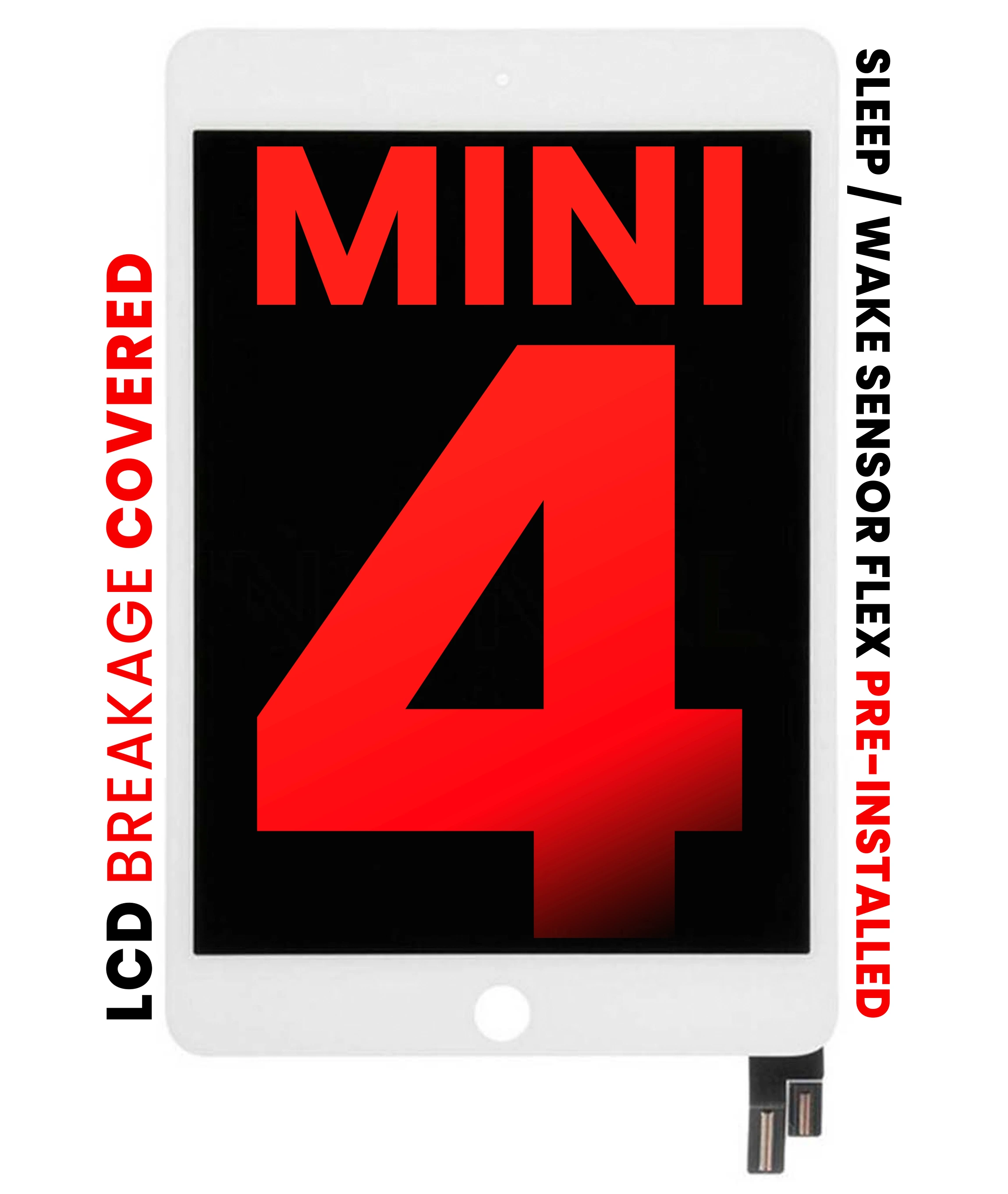 Display LCD completo con Touch screen per iPad Mini 4 (Sleep / Wake Sensore flat Pre-Installed) (Aftermarket Pro: XO7) (Bianco)