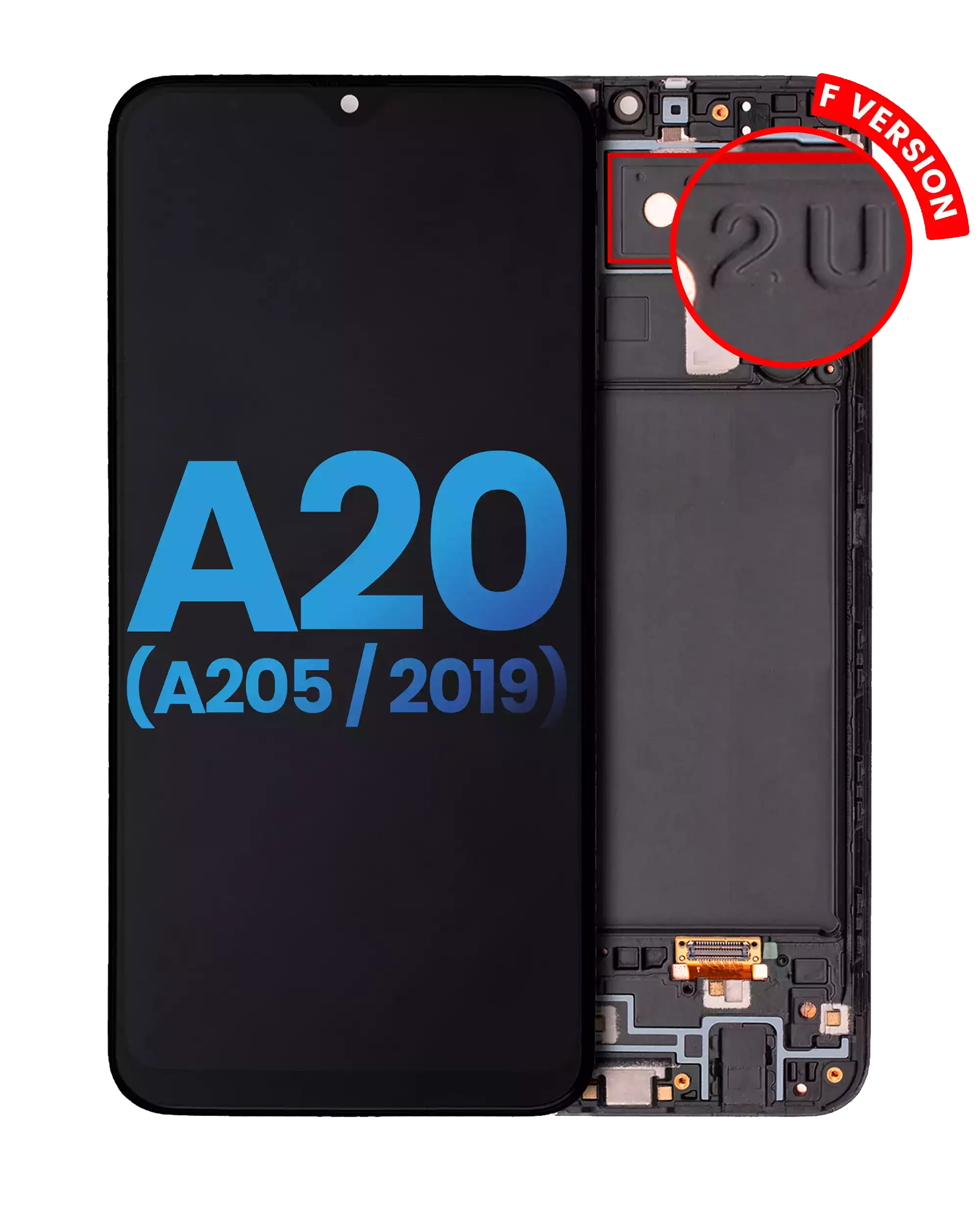 Display LCD completo con Frame per Samsung Galaxy A20 (A205 / 2019) (F Version) (tutti i colori)
