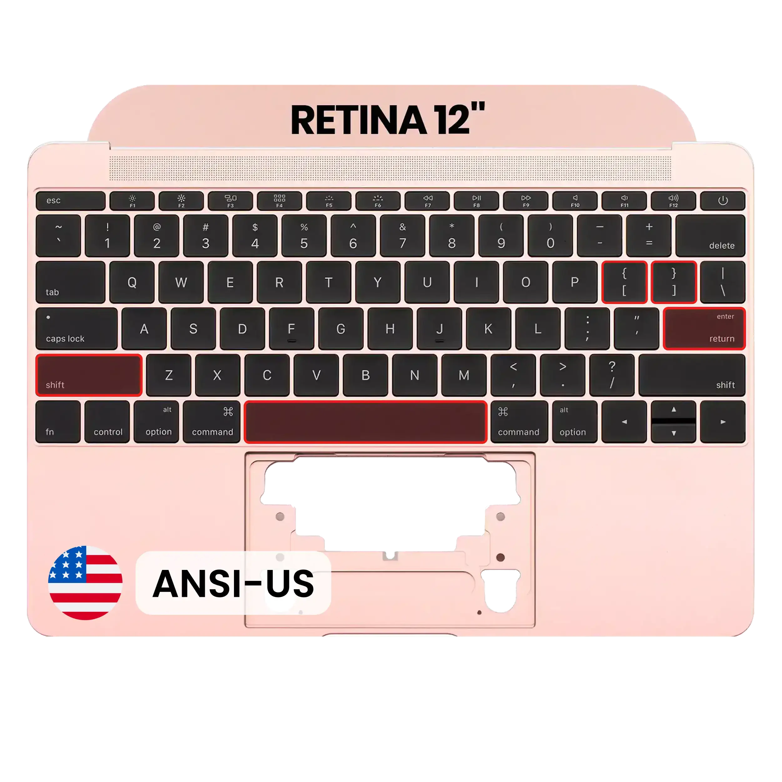 Top Case con tastiera (ANSI US) e Microfono per MacBook 12" A1534 (2016-2017) (Service Pack New) (Oro rosa)